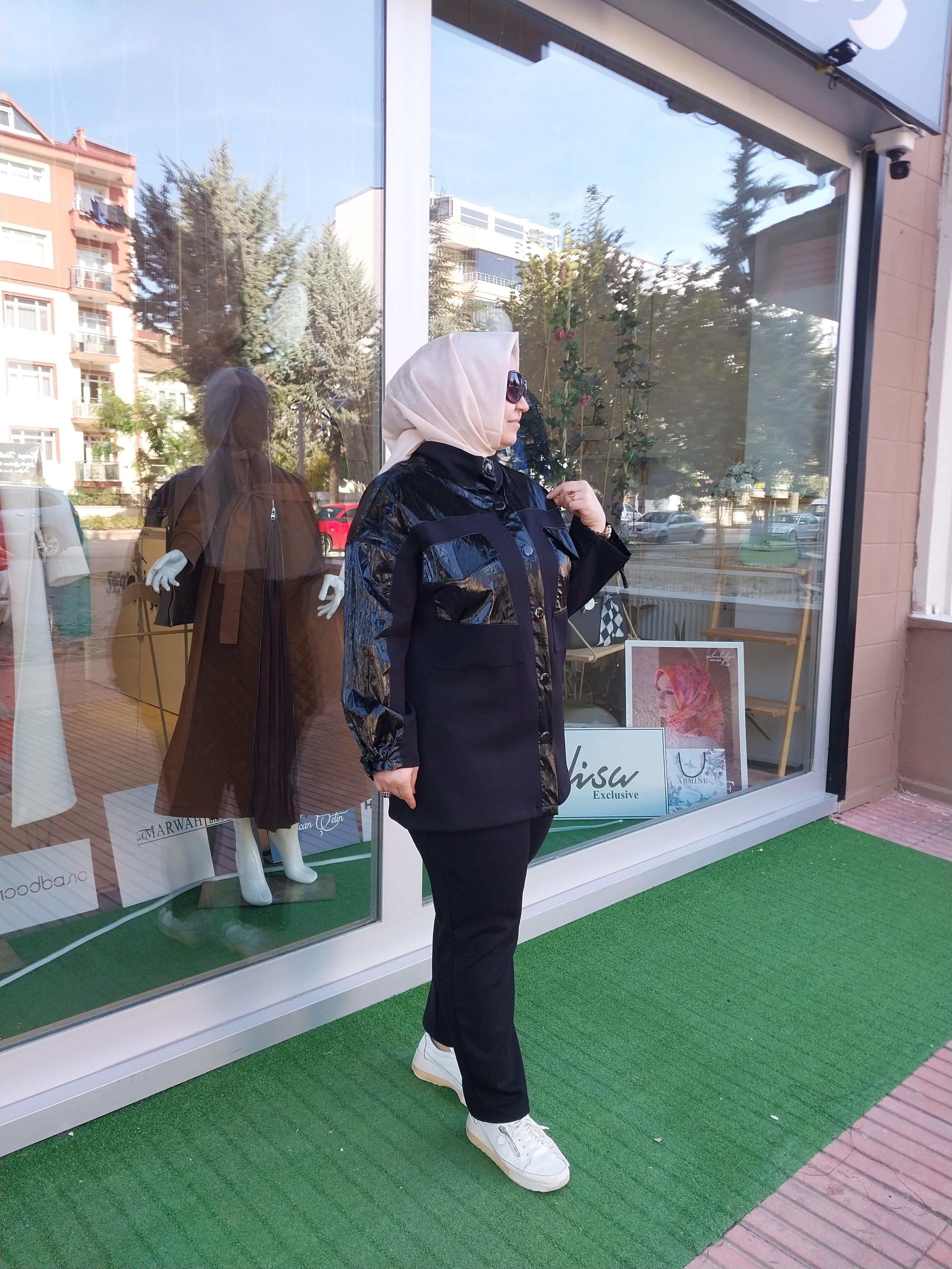 MİSSEMRAMİSS COTONE PARLAK DETAYLI PANTOLONLU TAKIM SİYAH 4187
