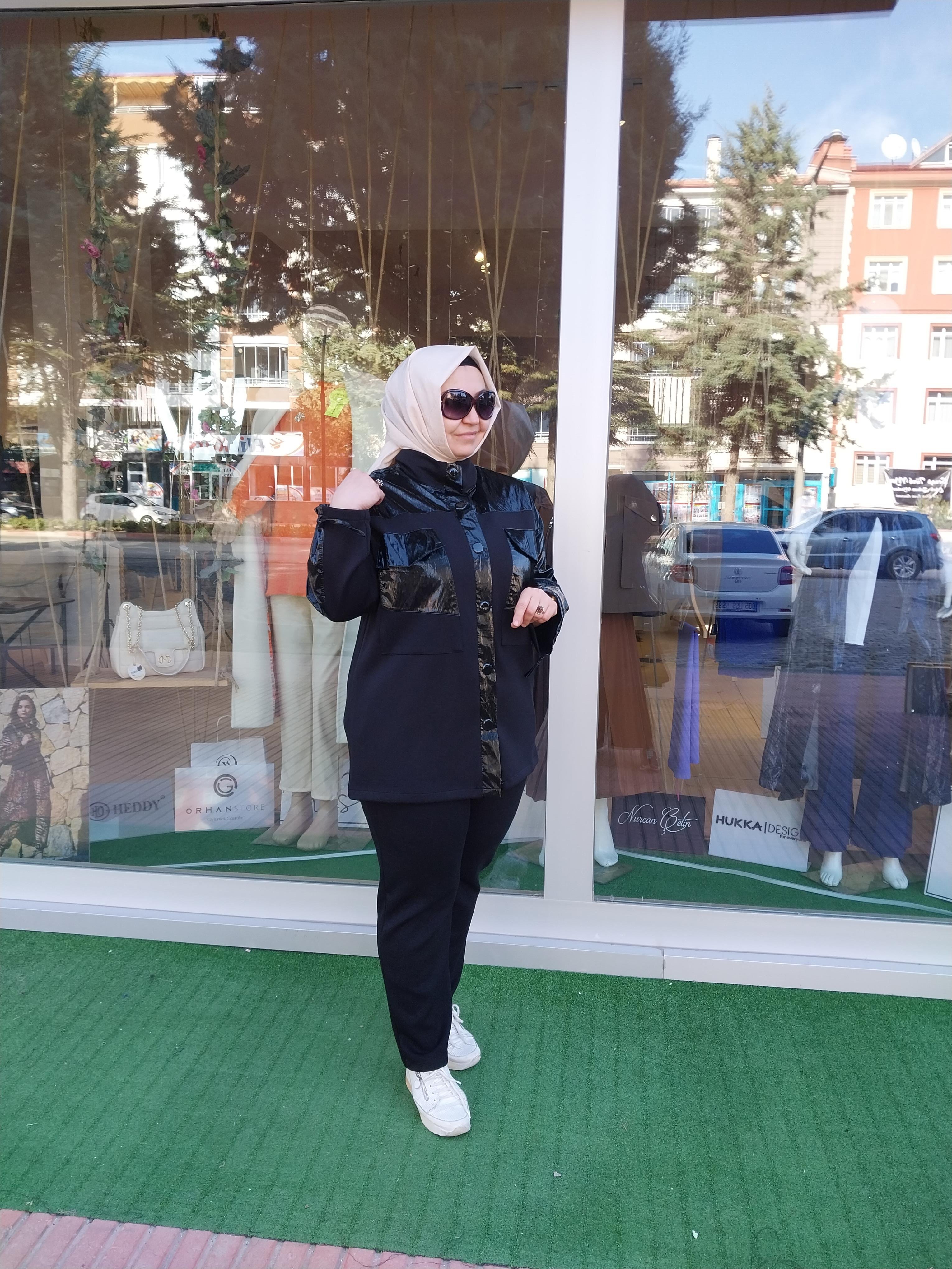 MİSSEMRAMİSS COTONE PARLAK DETAYLI PANTOLONLU TAKIM SİYAH 4187