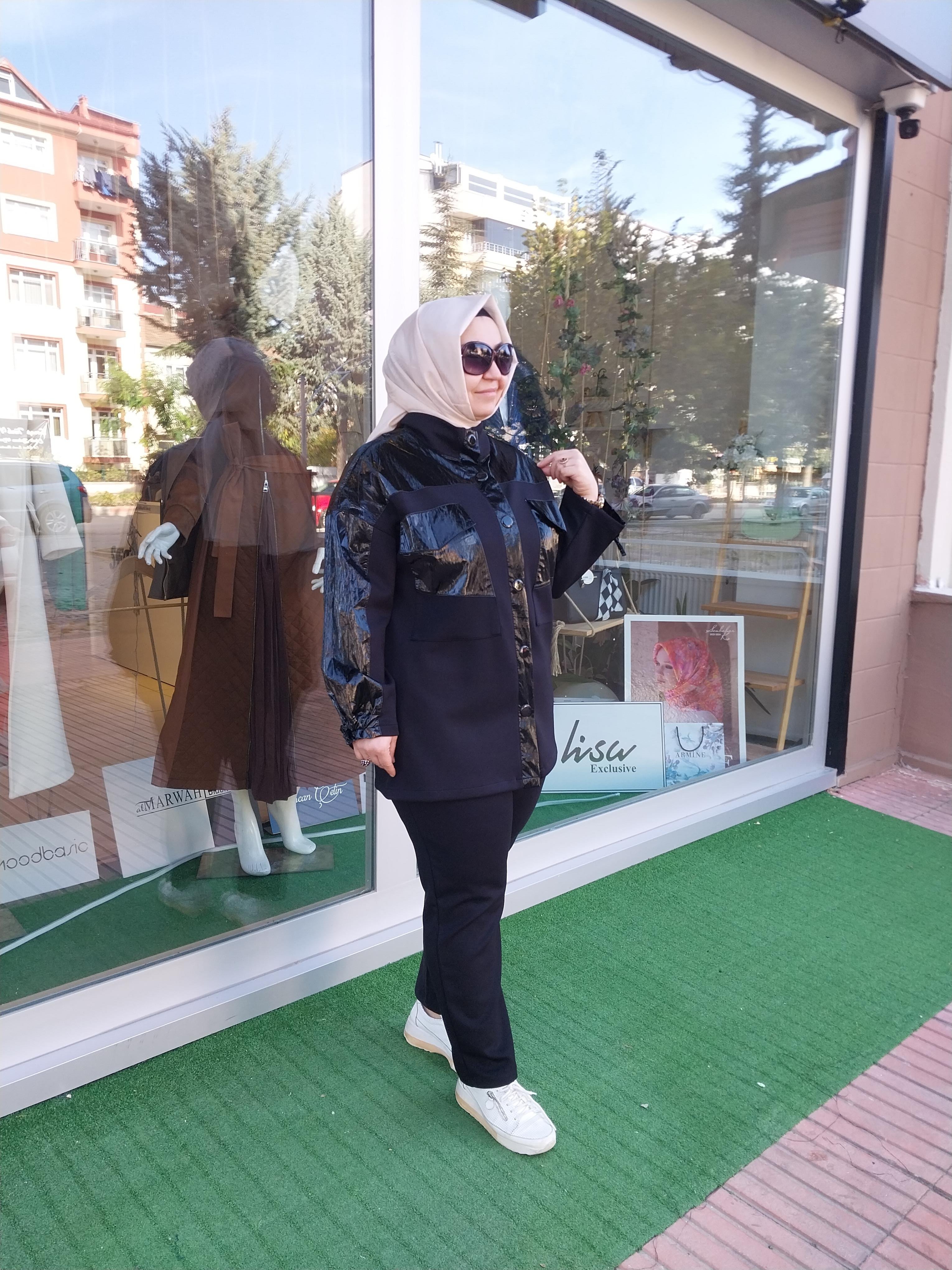 MİSSEMRAMİSS COTONE PARLAK DETAYLI PANTOLONLU TAKIM SİYAH 4187