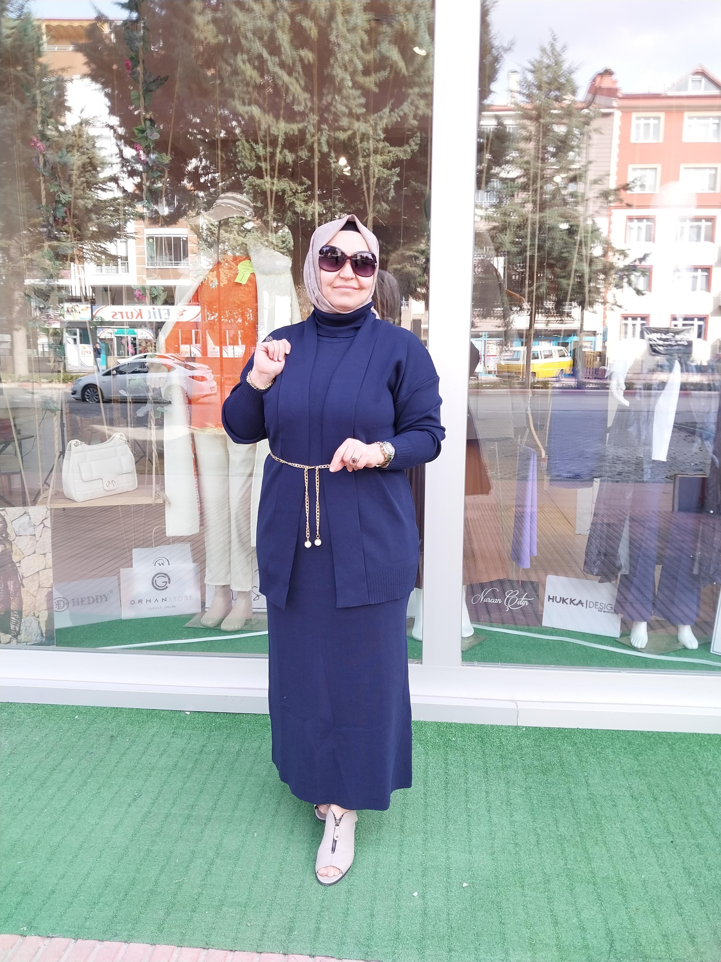 MİSSEMRAMİSS PAMUKLU TRİKO ELBİSE HIRKA TAKIM LACİVERT 4197