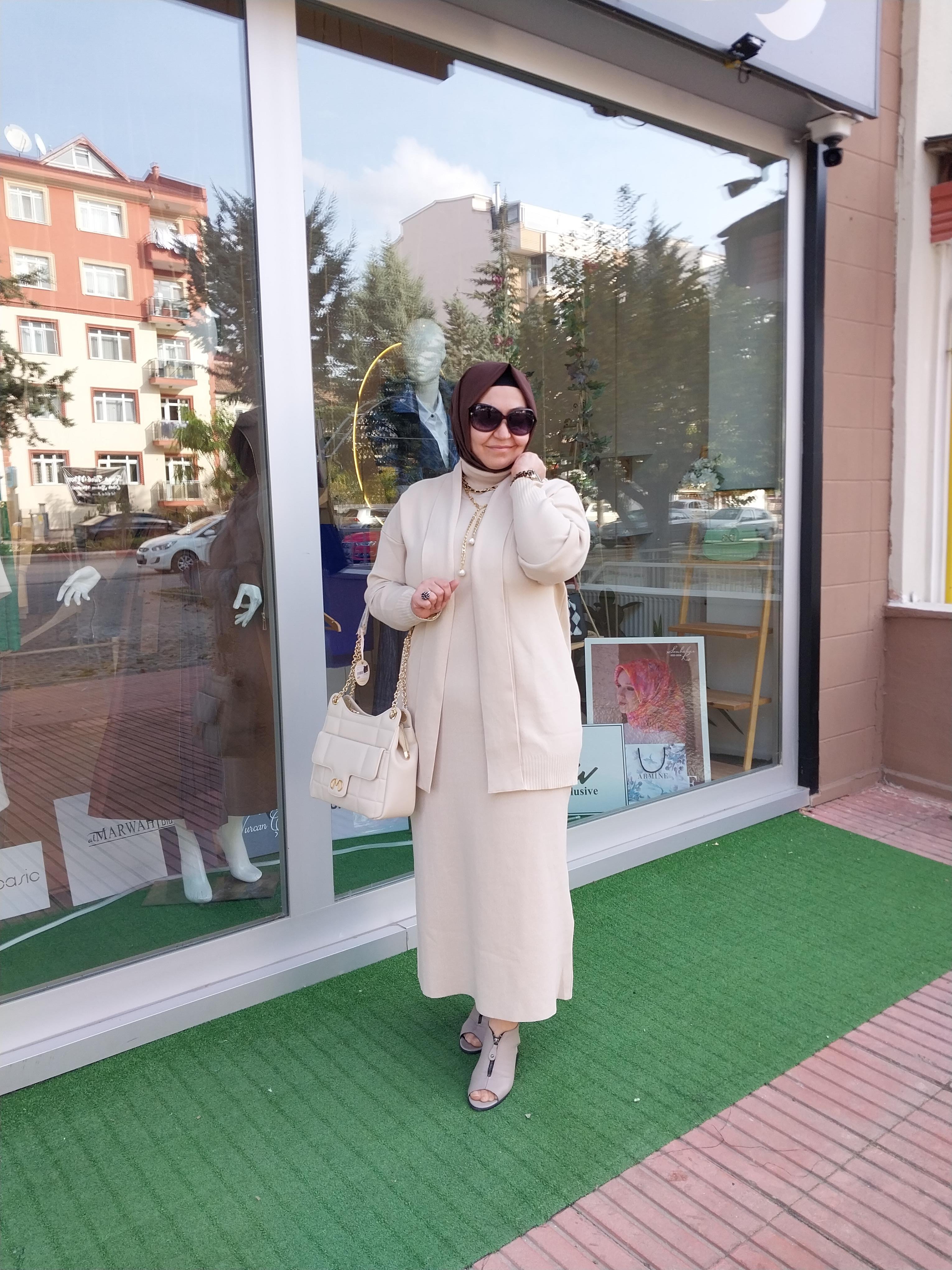MİSSEMRAMİSS PAMUKLU TRİKO ELBİSE HIRKA TAKIM TAŞ RENGİ 4197