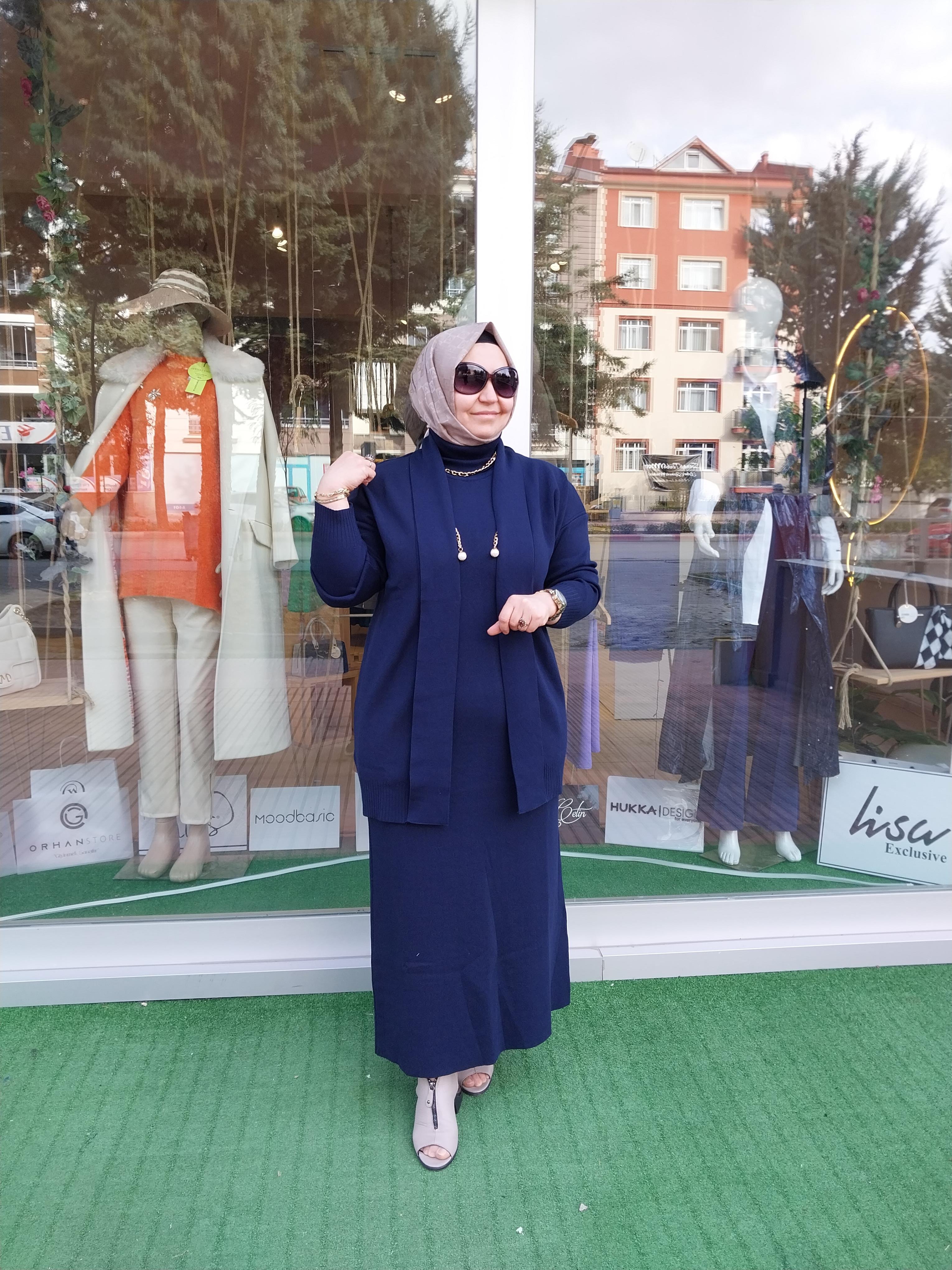 MİSSEMRAMİSS PAMUKLU TRİKO ELBİSE HIRKA TAKIM LACİVERT 4197