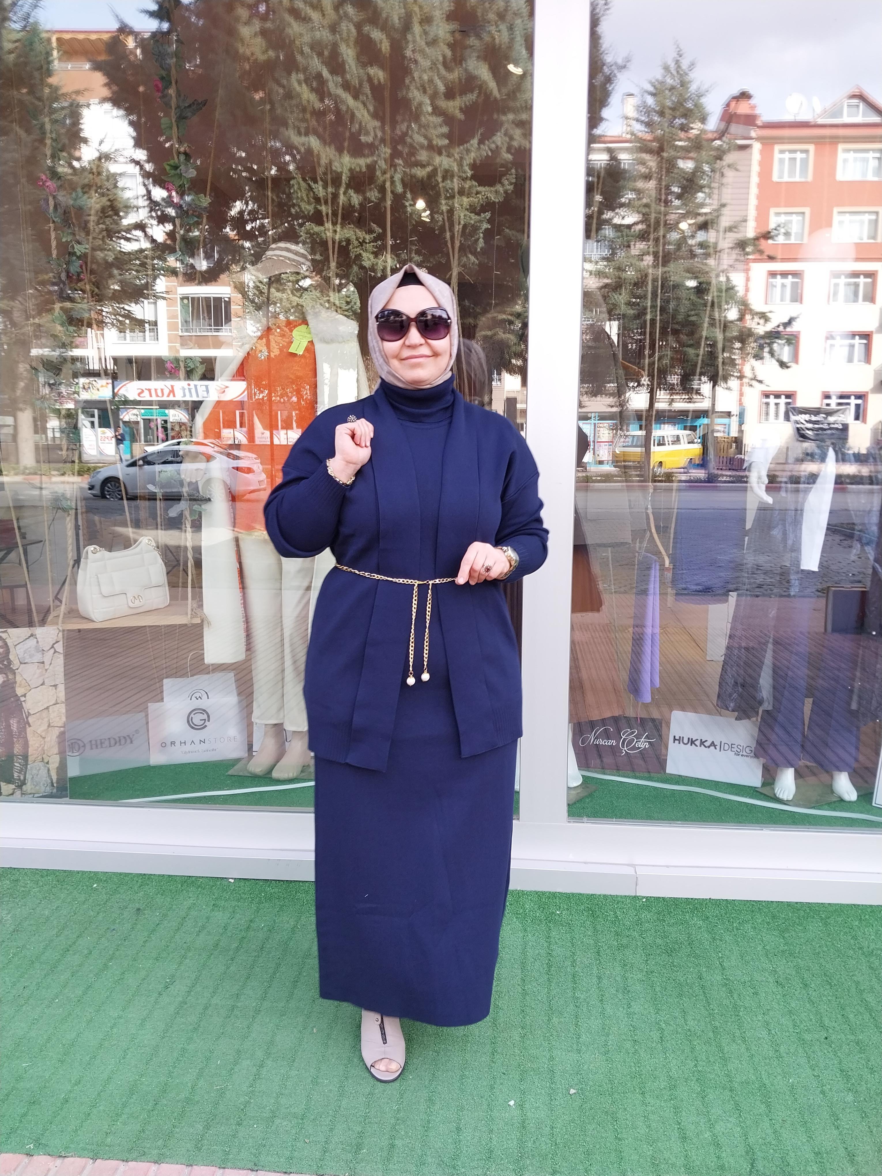 MİSSEMRAMİSS PAMUKLU TRİKO ELBİSE HIRKA TAKIM LACİVERT 4197