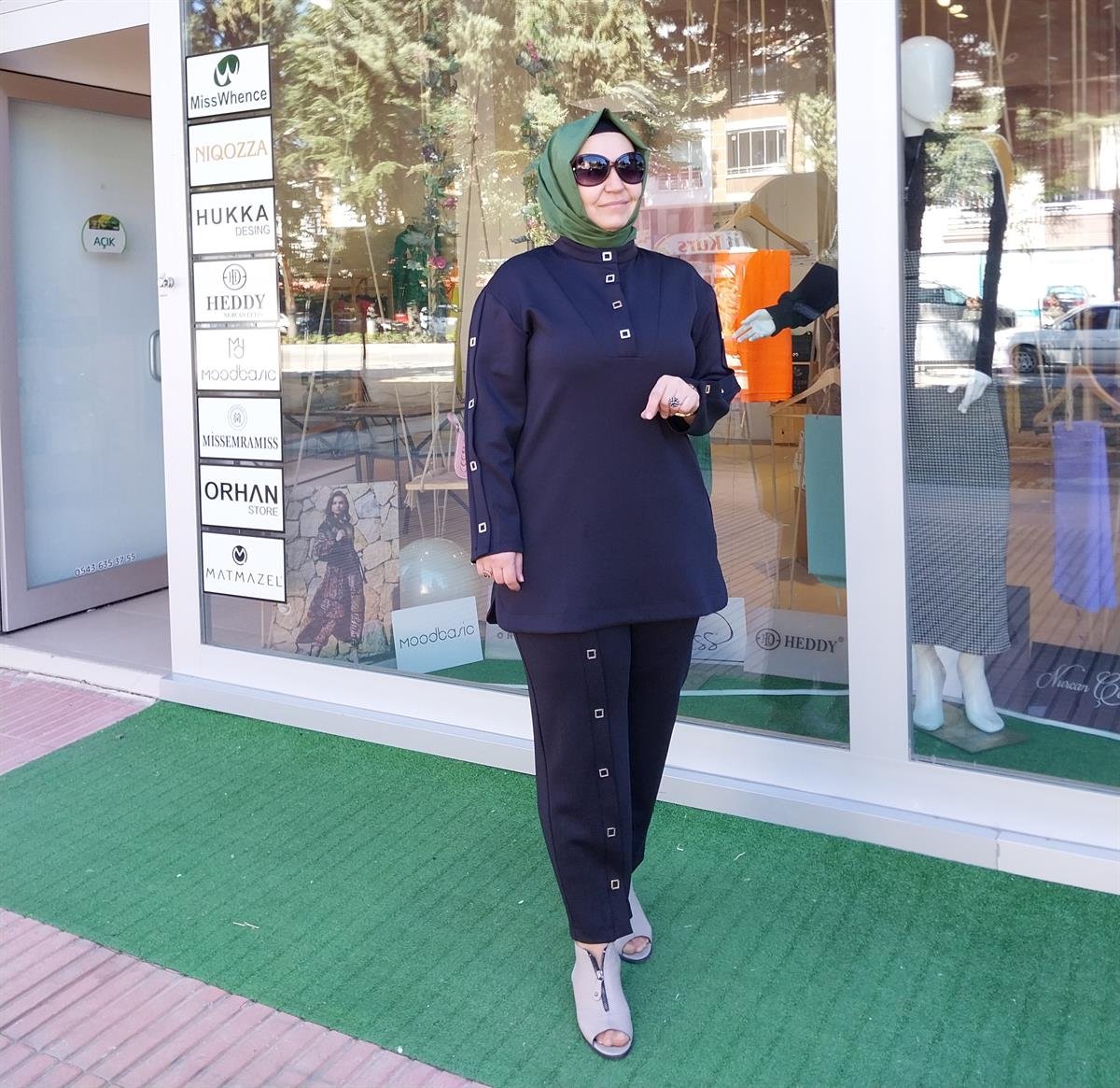 GHİSA METAL DETAYLI PANTOLONLU TAKIM SİYAH 4363