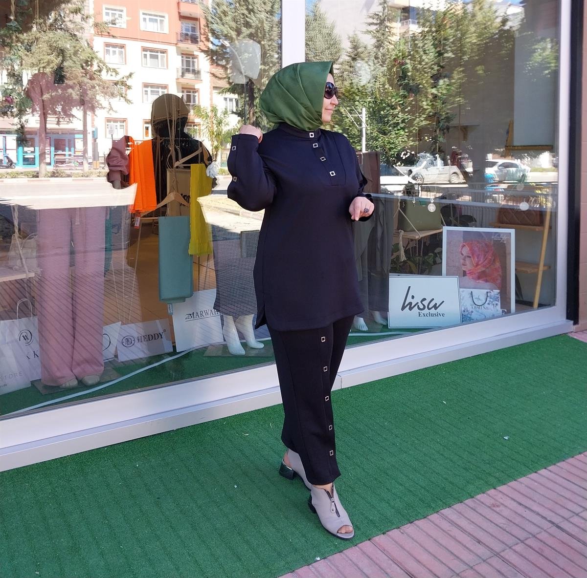GHİSA METAL DETAYLI PANTOLONLU TAKIM SİYAH 4363
