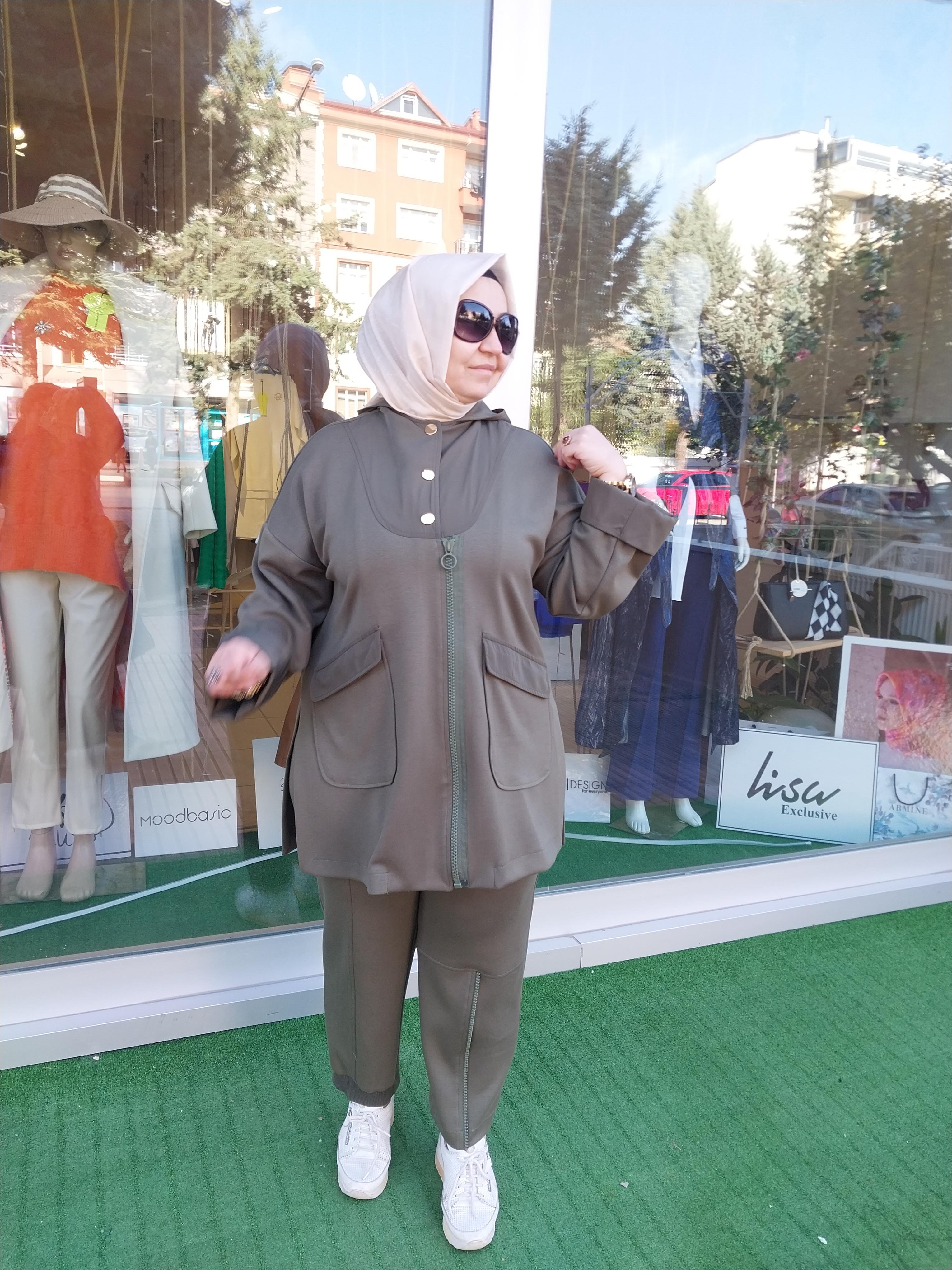 GHİSA YARIM DÜĞME FERMUAR DETAYLI PANTOLONLU TAKIM HAKİ 2624