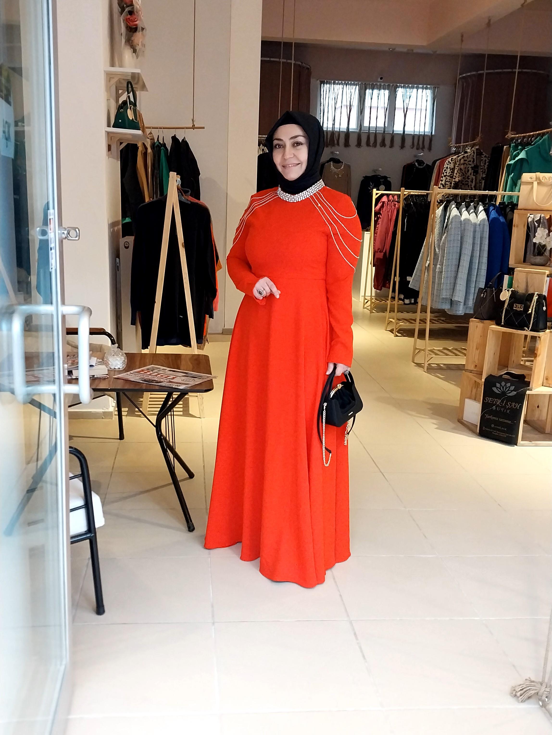 HEDDY OMUZU TAŞ DETAYLI MEVLANA MODEL ABİYE KIRMIZI 5158