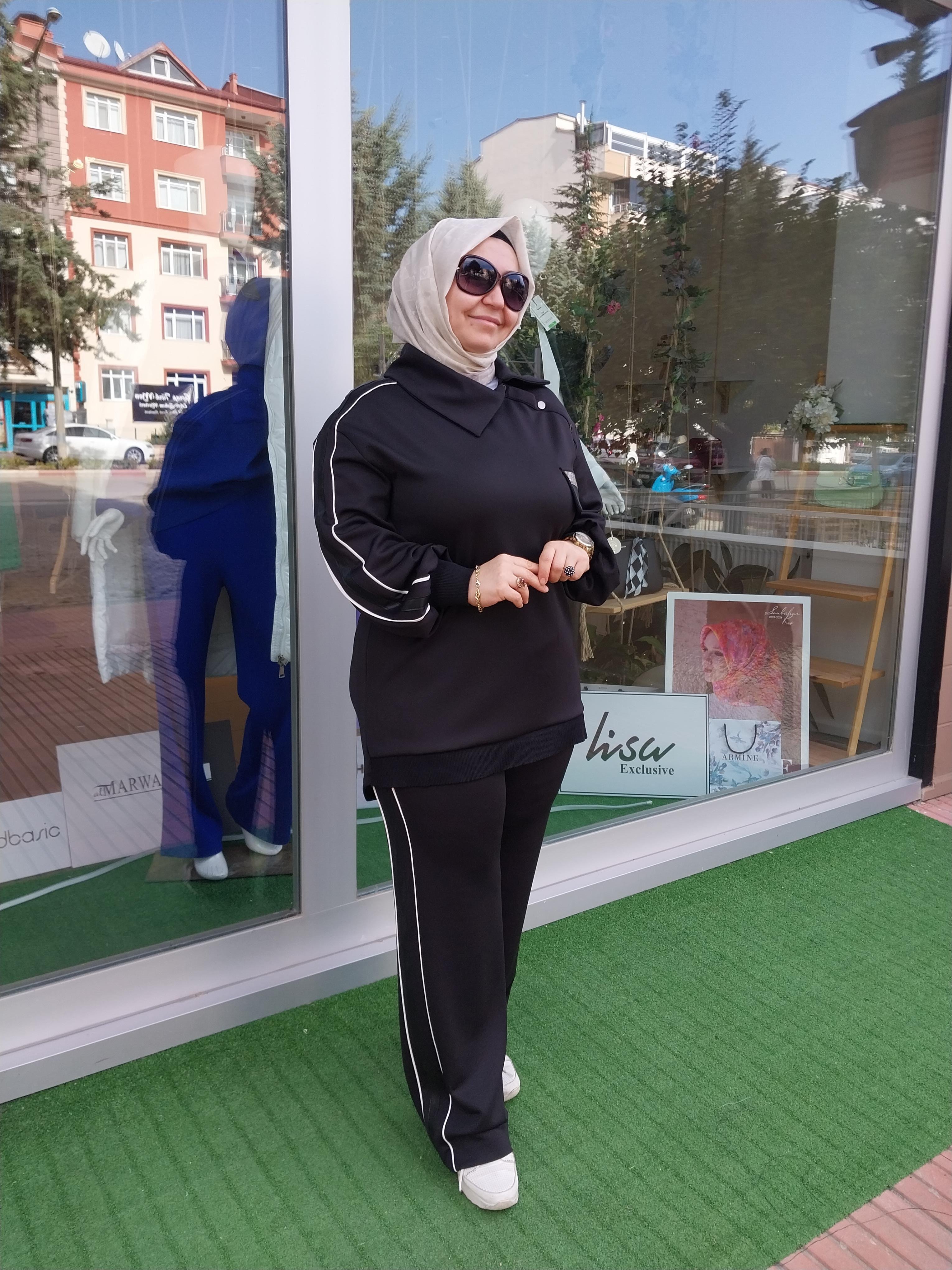 HUKKA DERİ VE TAŞ DETAYLI PANTOLONLU TAKIM SİYAH 23HK1066