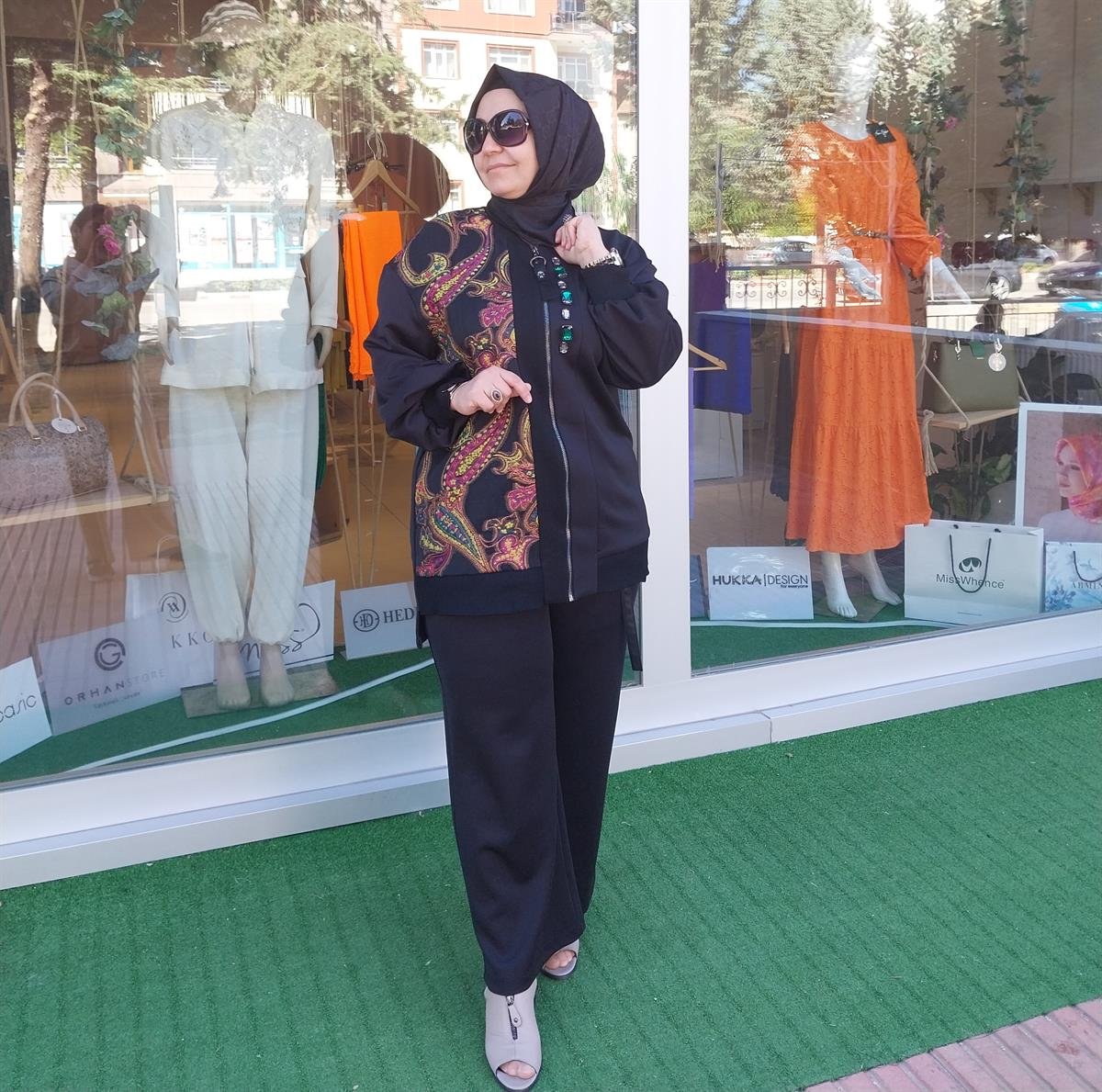 HUKKA TAŞ DETAYLI FERMUARLI SWEAT FUŞYA-SİYAH 23HK1017
