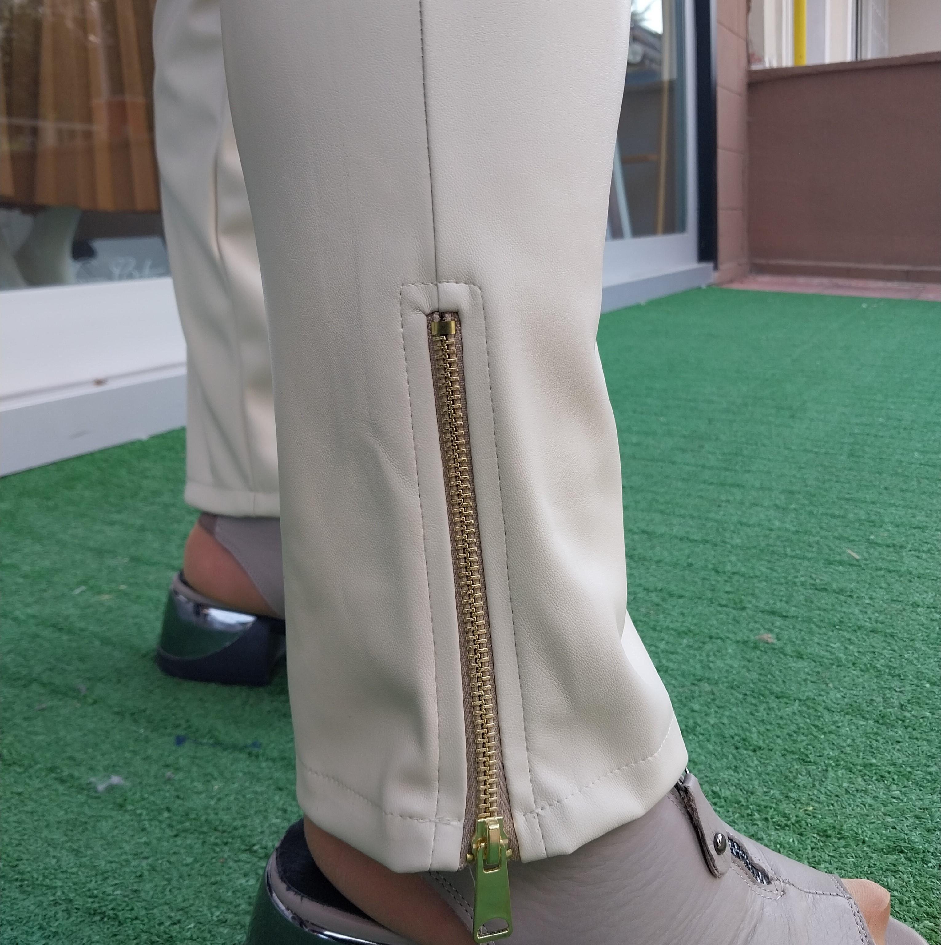 MİSSEMRAMİSS LEATHER(DERİ) FERMUAR DETAYLI PANTOLON BEJ 4156