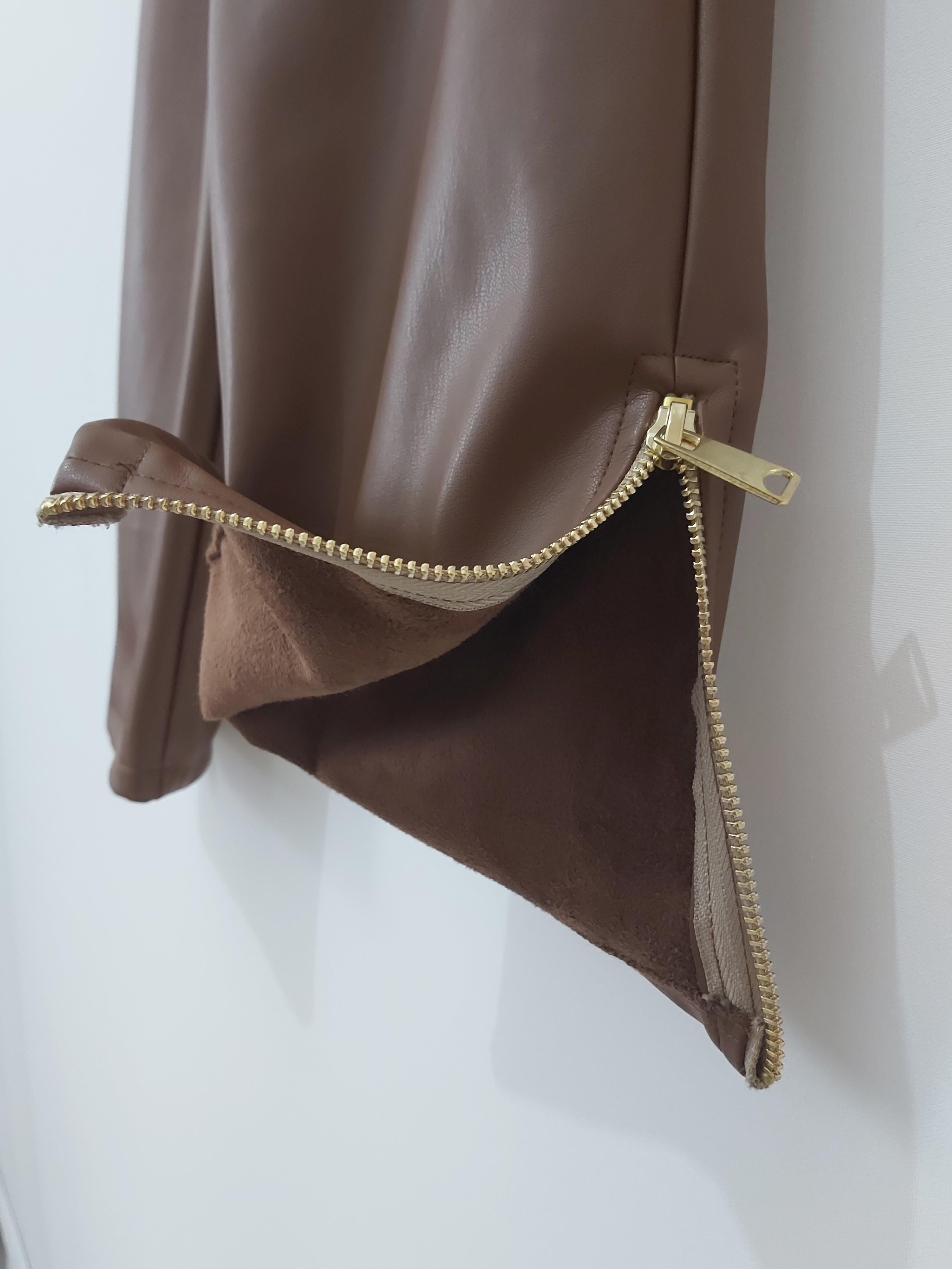 MİSSEMRAMİSS LEATHER(DERİ) FERMUAR DETAYLI PANTOLON KAHVERENGİ 4156