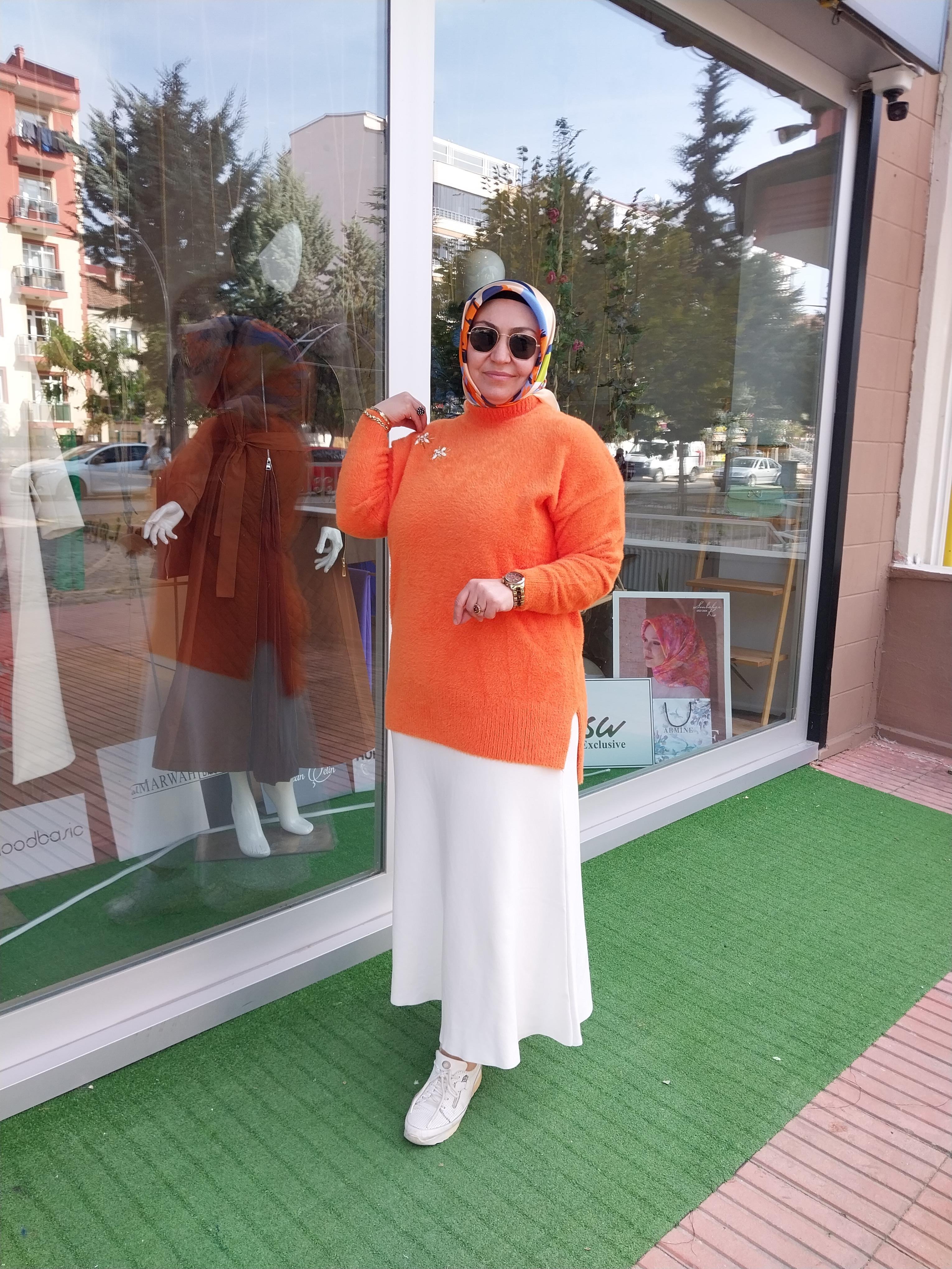MİSSEMRAMİSS TAŞ İŞLEMELİ ANGORA KAZAK TURUNCU 4224