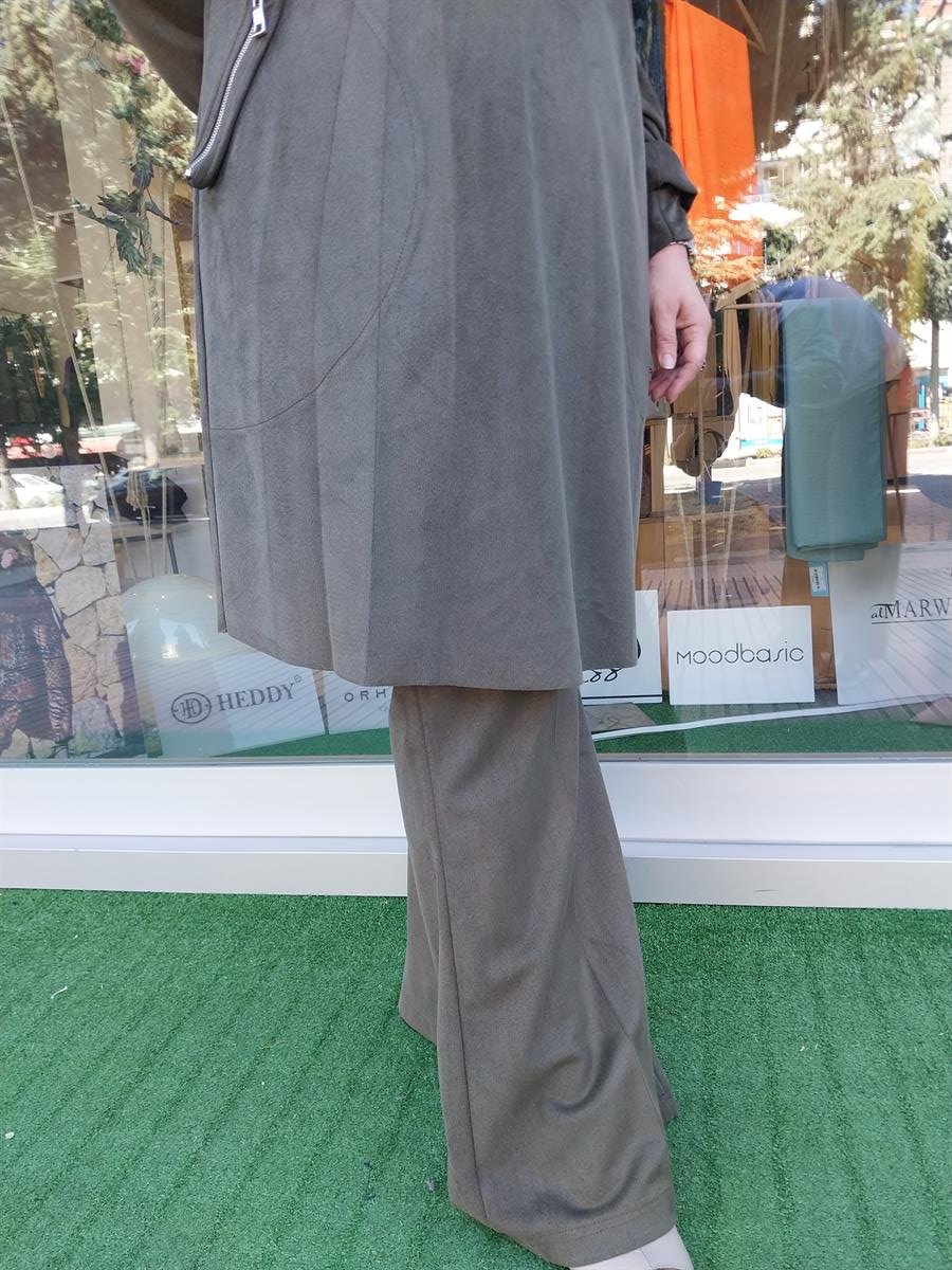 MİSSWHENCE BOL PAÇA SÜET PANTOLON HAKİ 34108