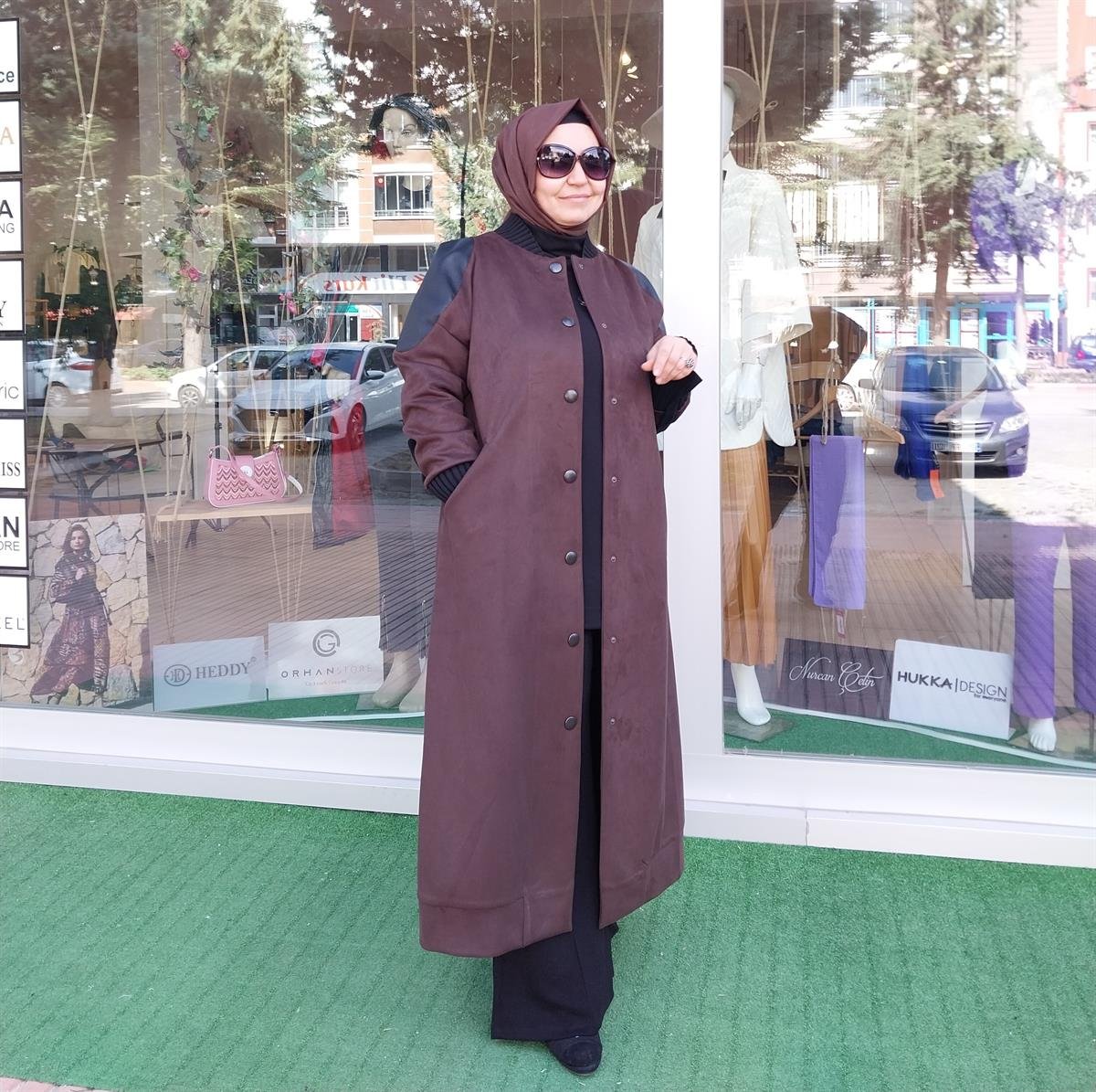 MİSSWHENCE DERİ DETAYLI SÜET PARDESÜ KAHVERENGİ 34514