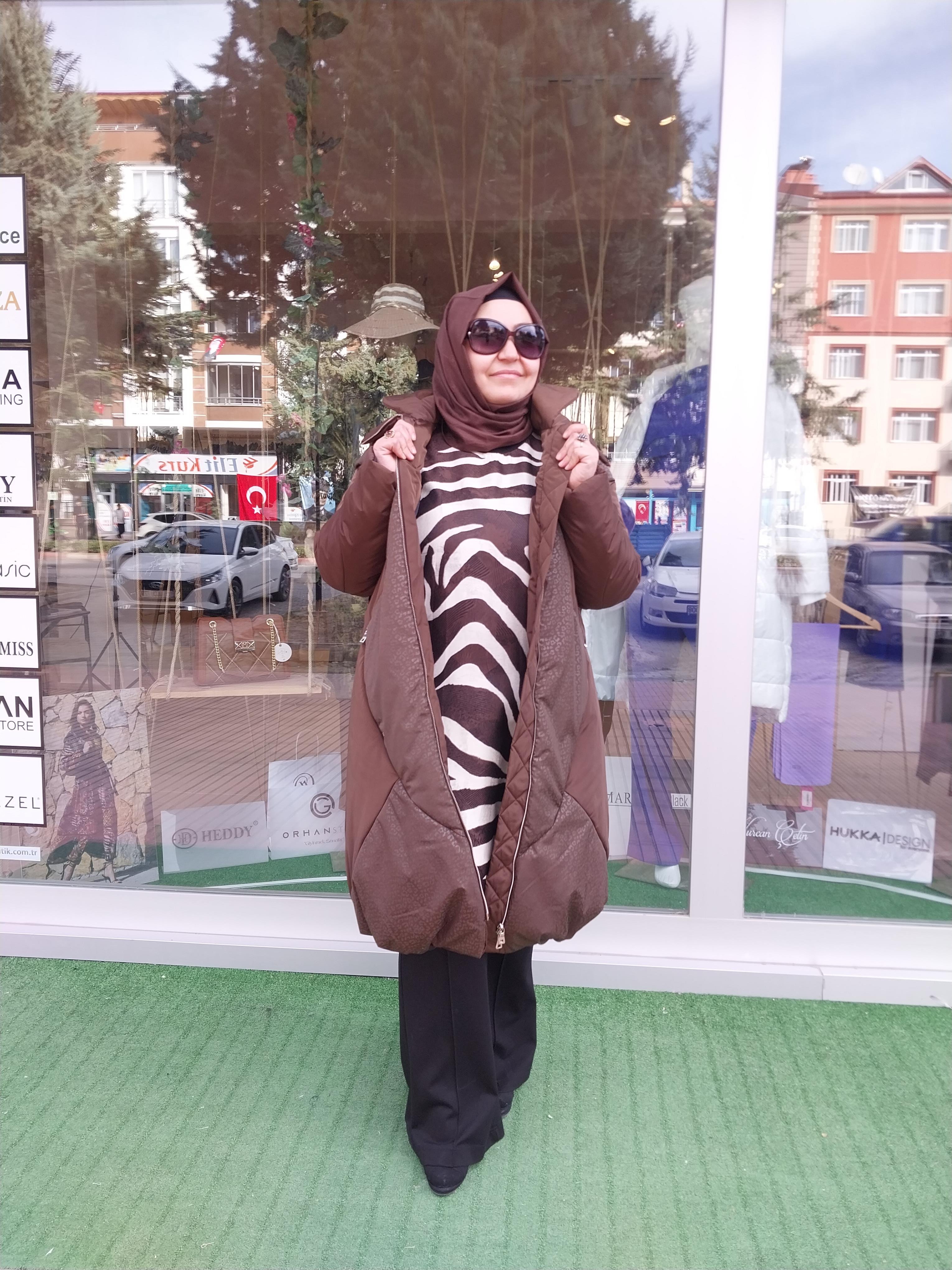 MİSSWHENCE FERMUAR DETAYLI DESENLİ ŞİŞME MONT KAHVERENGİ 34506