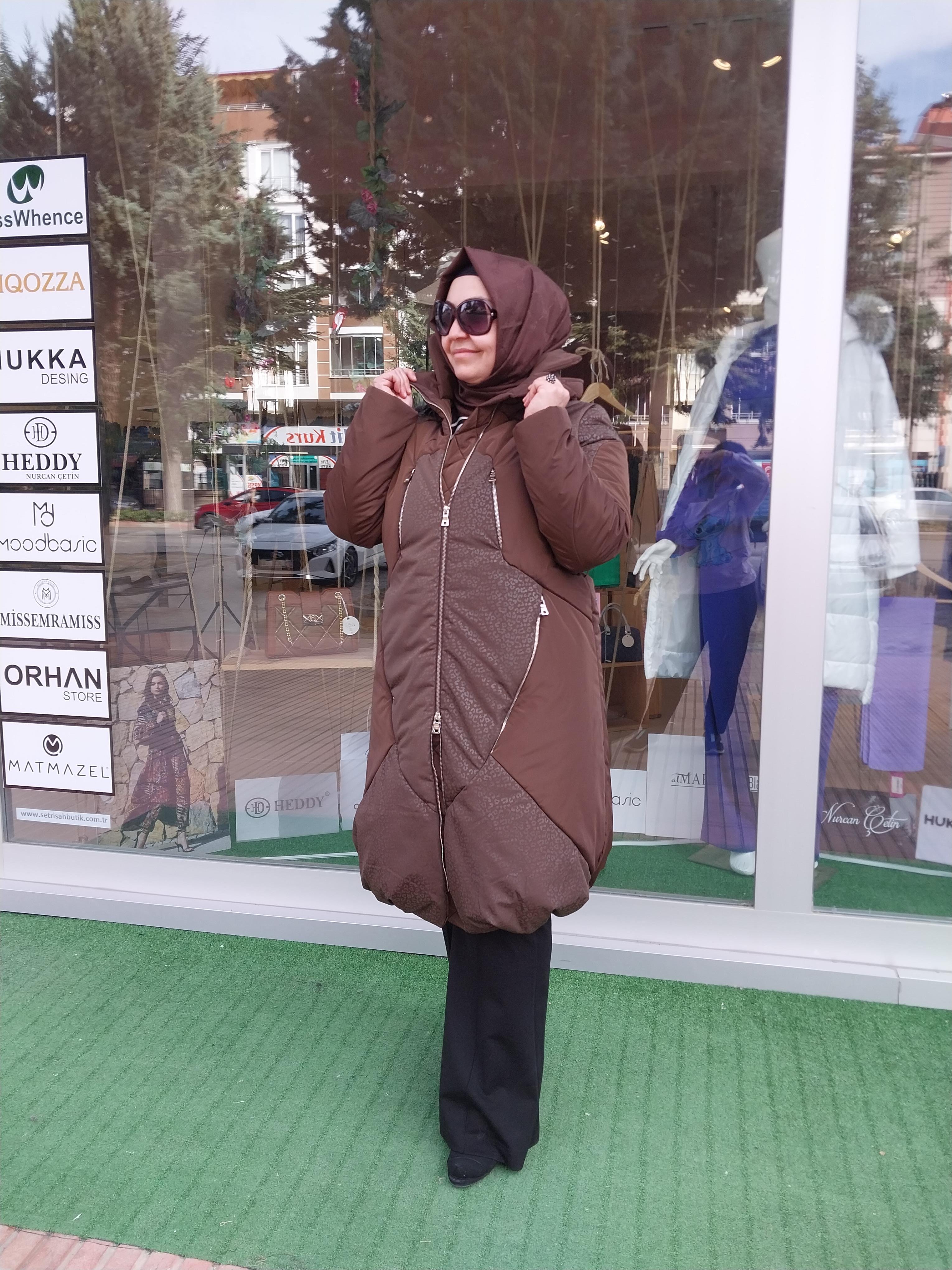 MİSSWHENCE FERMUAR DETAYLI DESENLİ ŞİŞME MONT KAHVERENGİ 34506