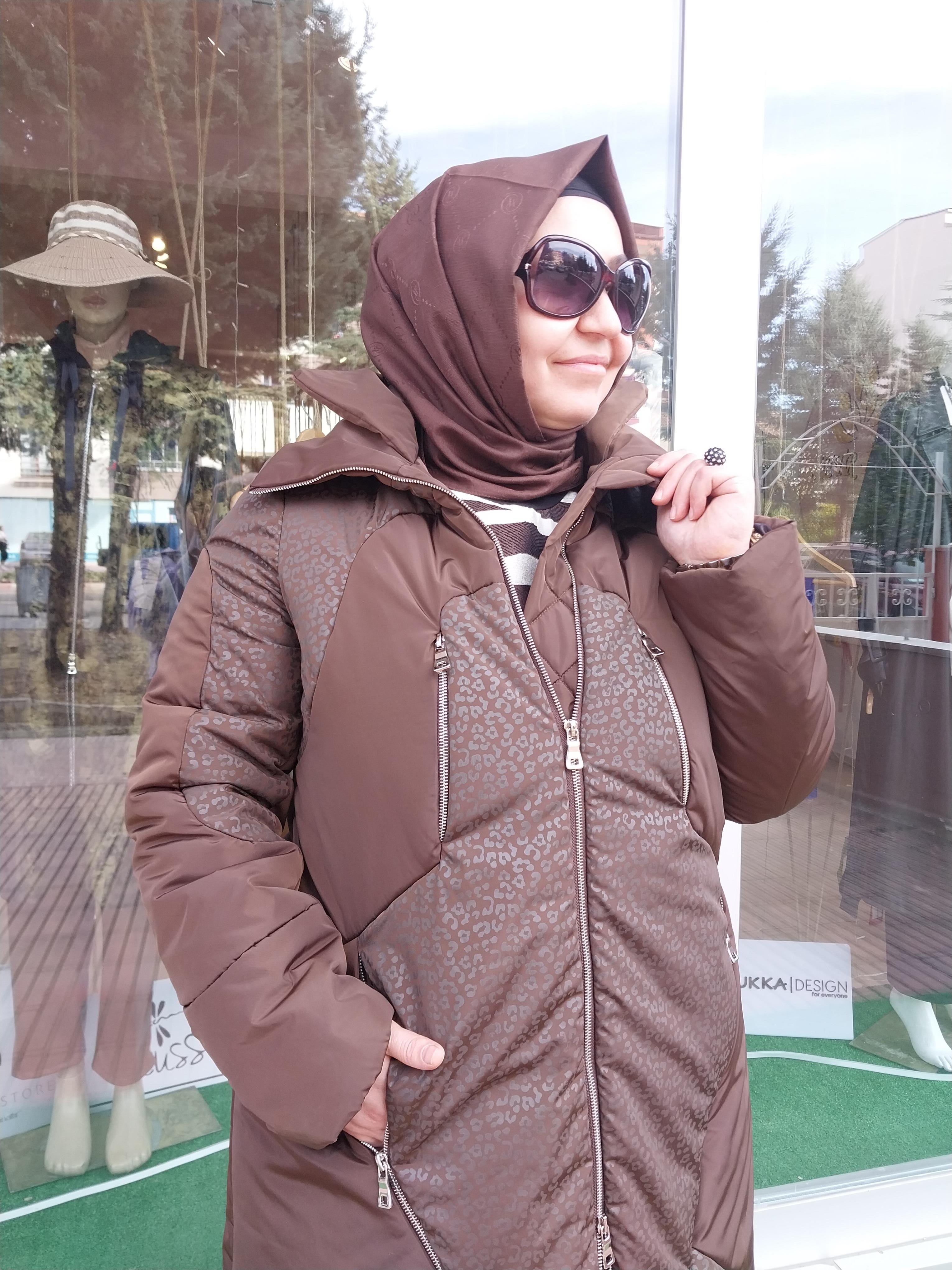 MİSSWHENCE FERMUAR DETAYLI DESENLİ ŞİŞME MONT KAHVERENGİ 34506