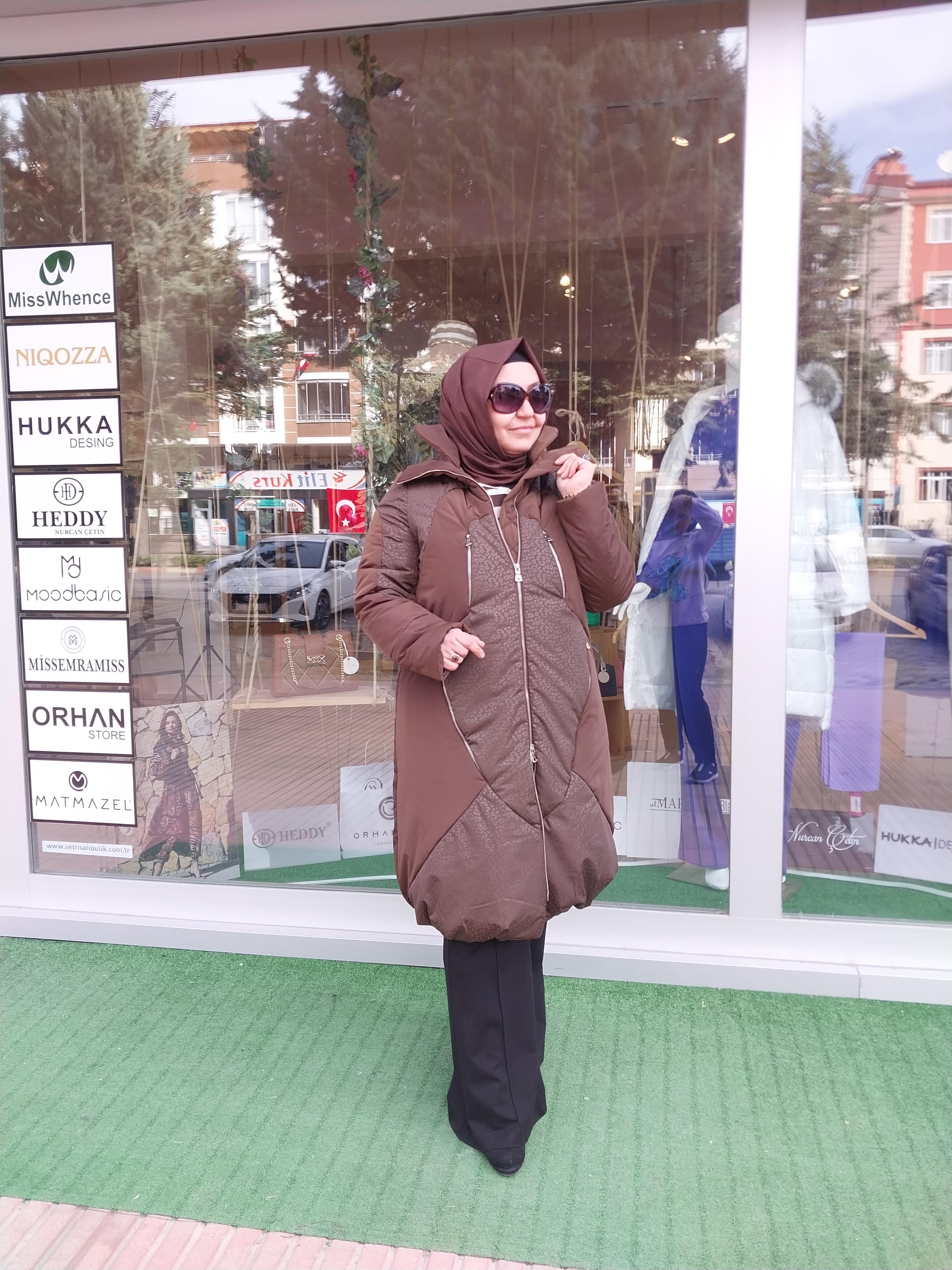 MİSSWHENCE FERMUAR DETAYLI DESENLİ ŞİŞME MONT KAHVERENGİ 34506