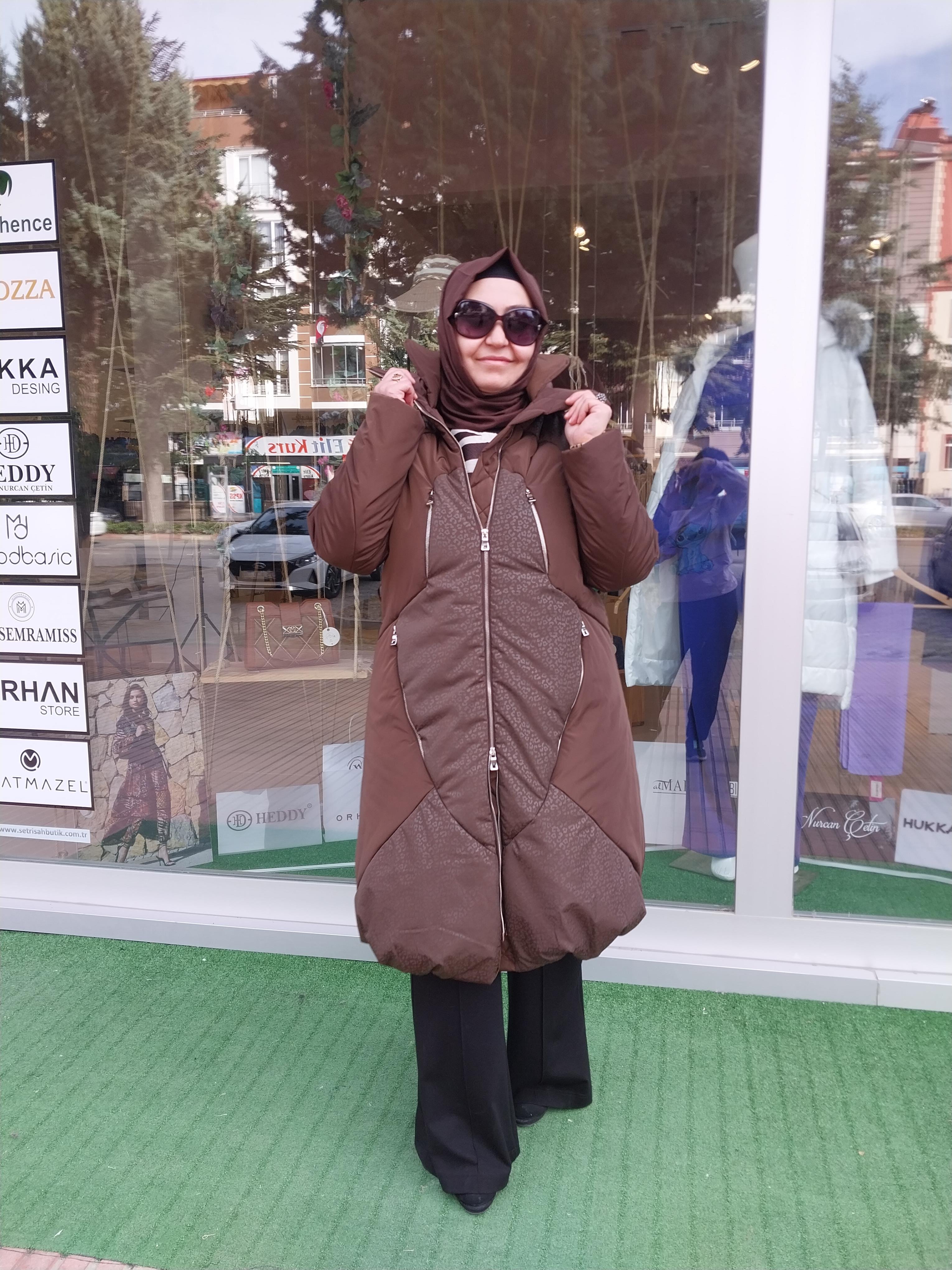 MİSSWHENCE FERMUAR DETAYLI DESENLİ ŞİŞME MONT KAHVERENGİ 34506