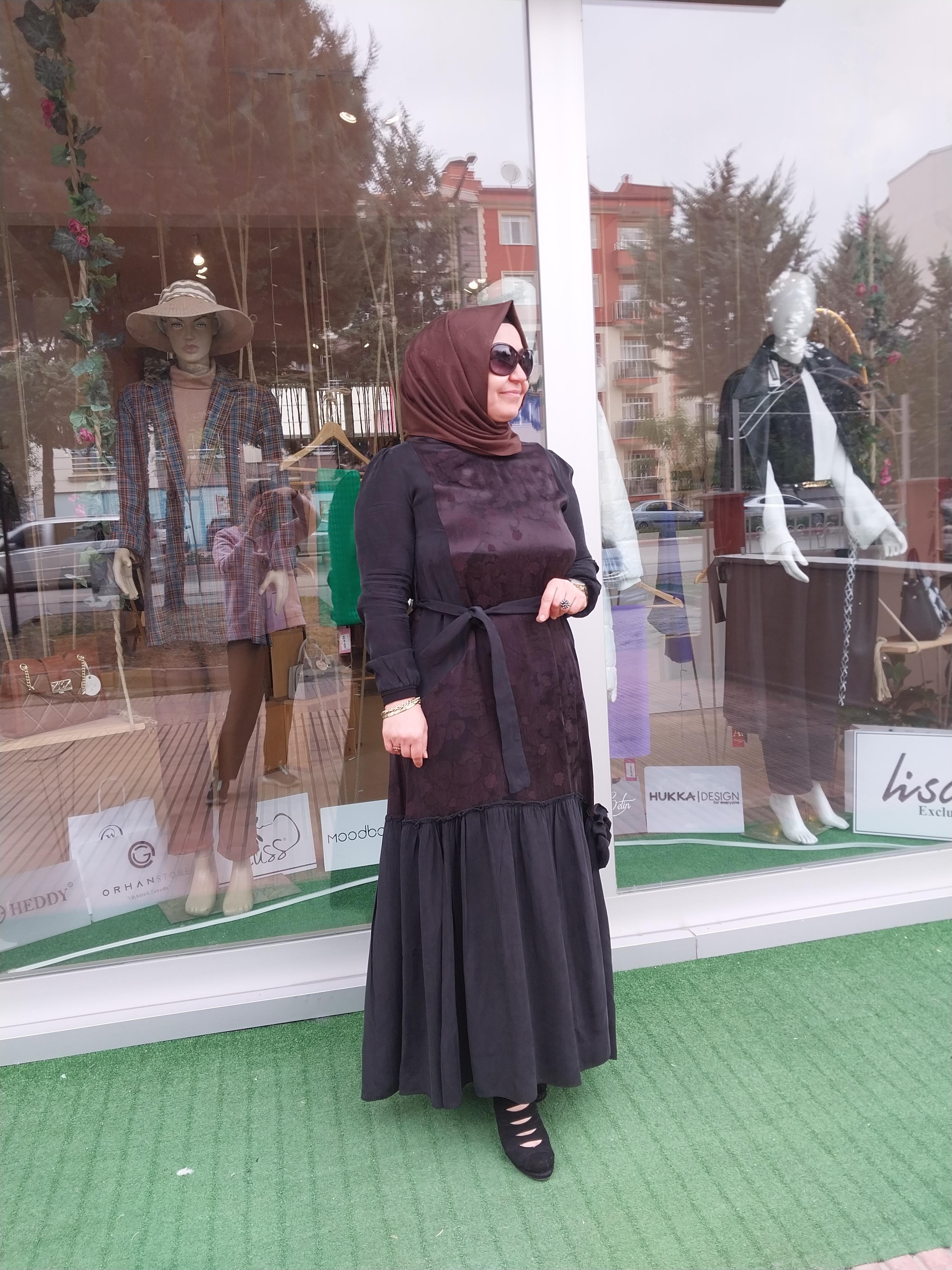 MİSSWHENCE JAKARLI İPEK ELBİSE KAHVERENGİ 34820
