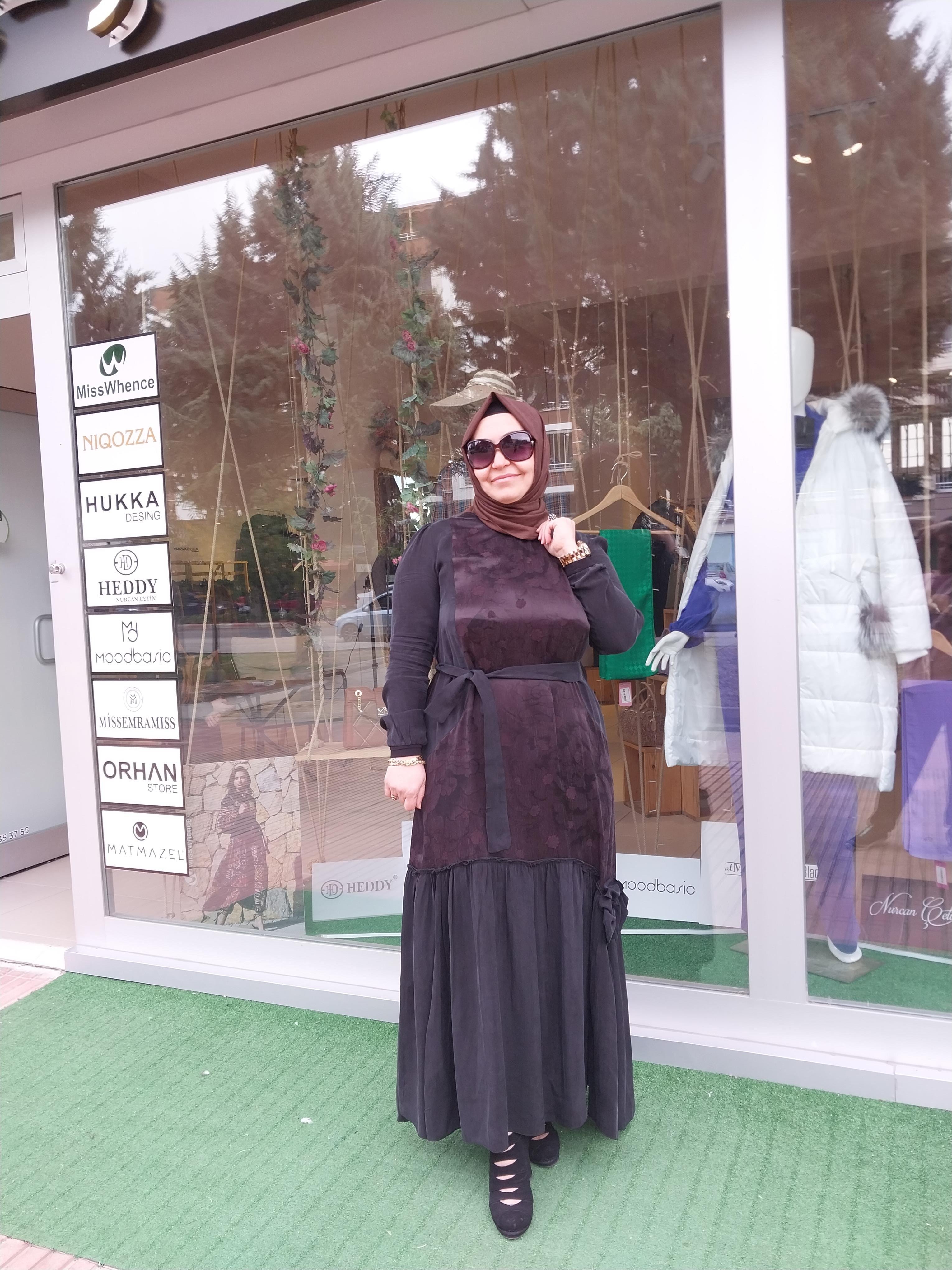 MİSSWHENCE JAKARLI İPEK ELBİSE KAHVERENGİ 34820