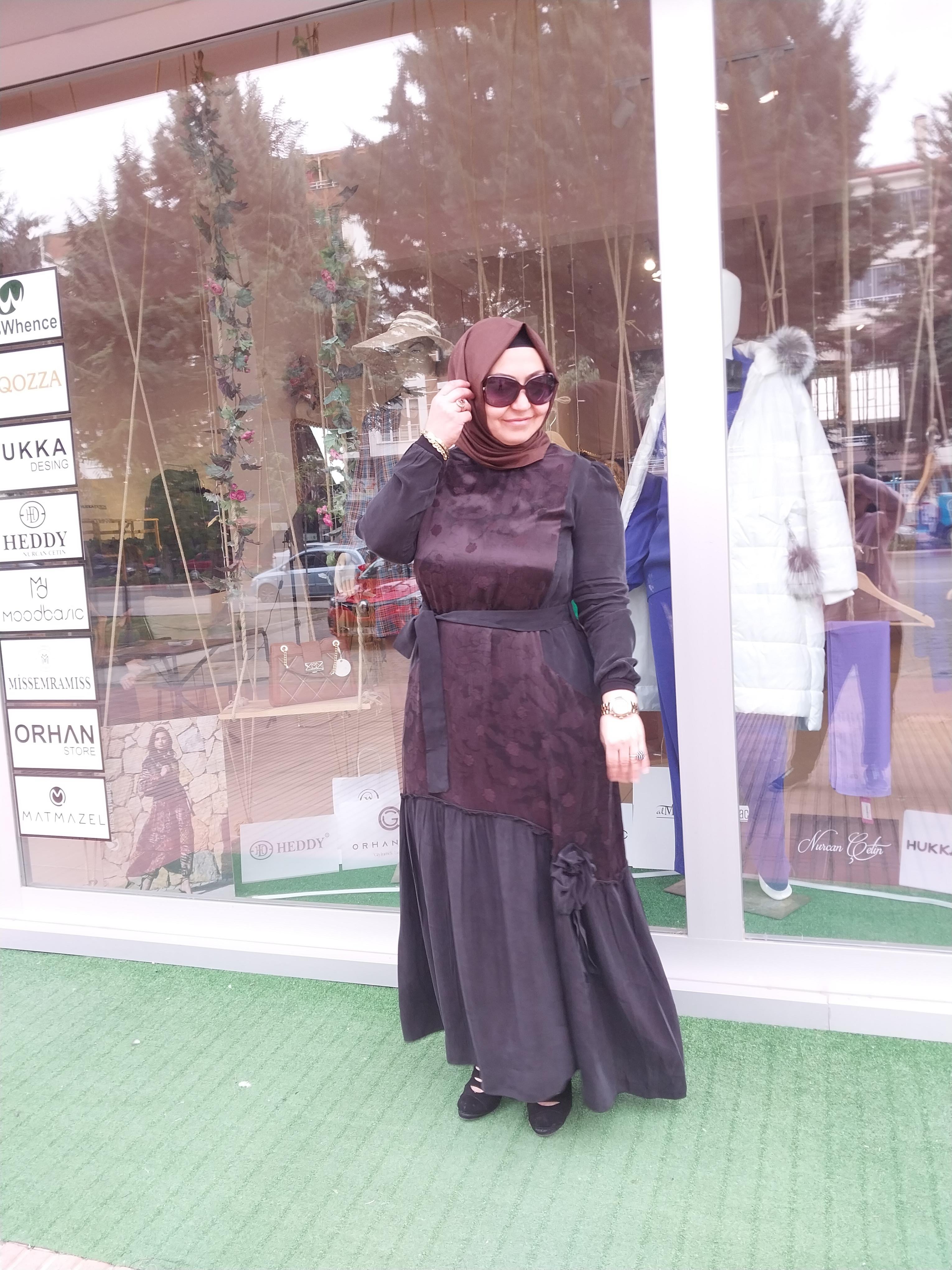 MİSSWHENCE JAKARLI İPEK ELBİSE KAHVERENGİ 34820