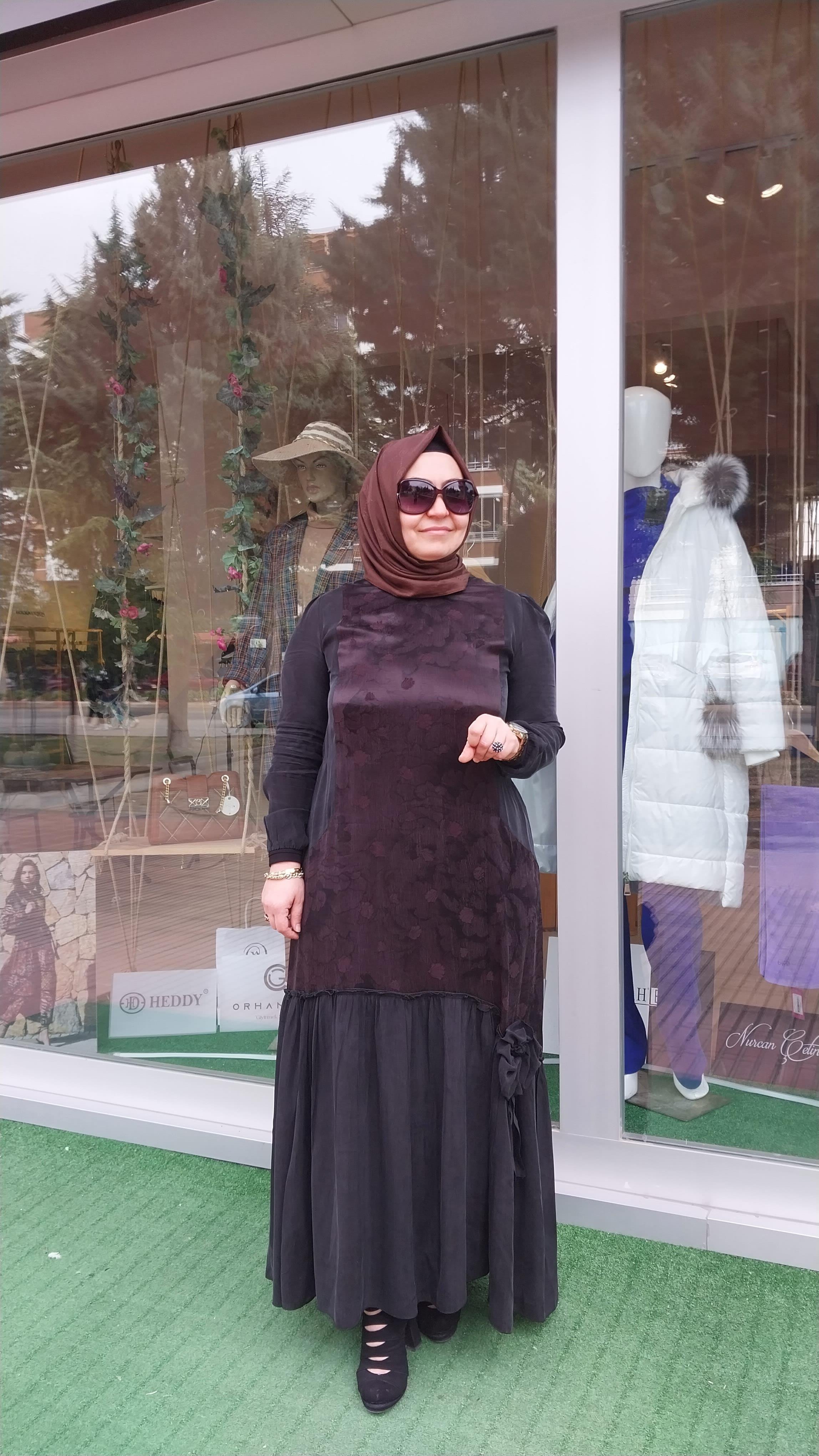 MİSSWHENCE JAKARLI İPEK ELBİSE KAHVERENGİ 34820
