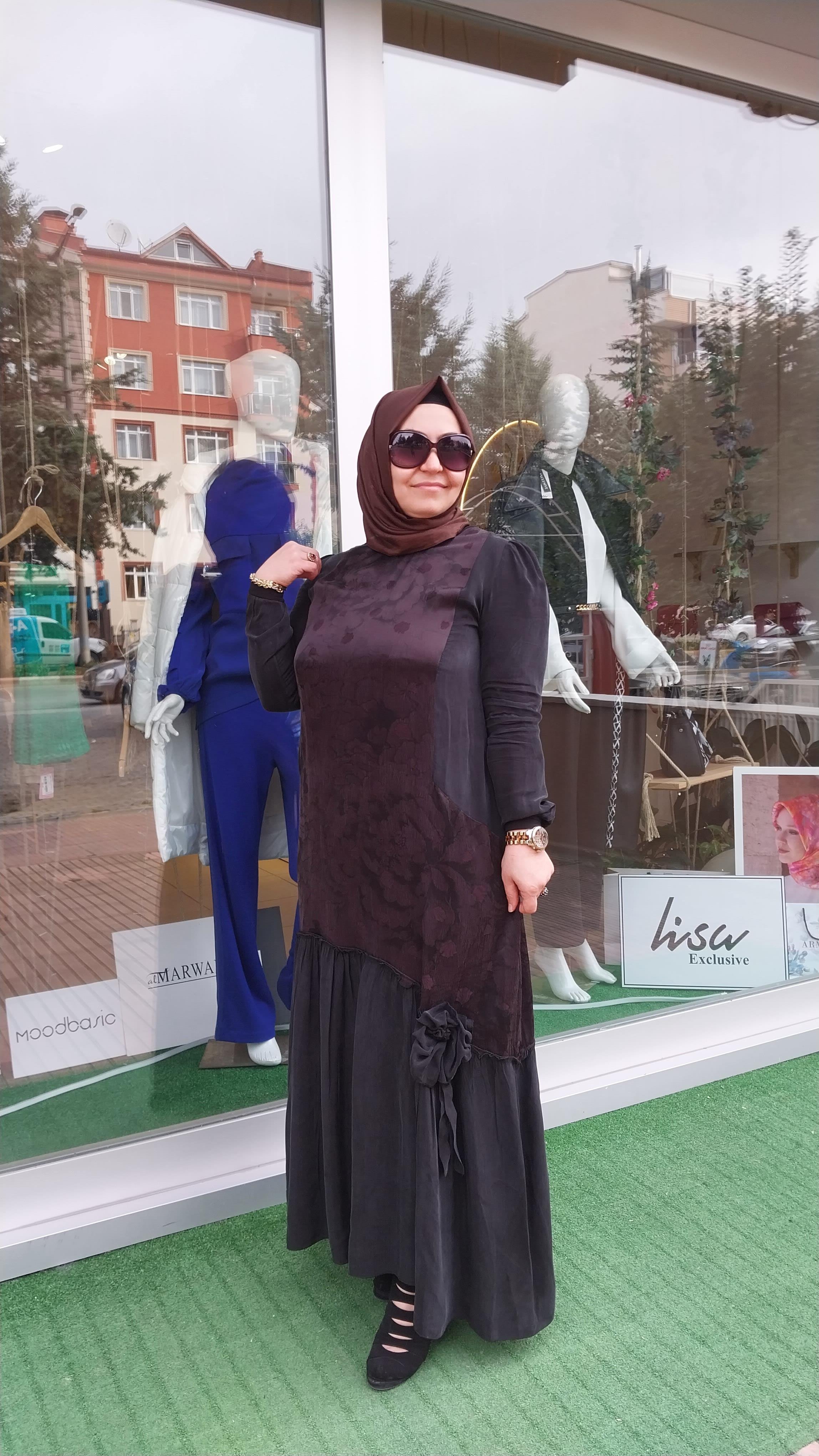 MİSSWHENCE JAKARLI İPEK ELBİSE KAHVERENGİ 34820
