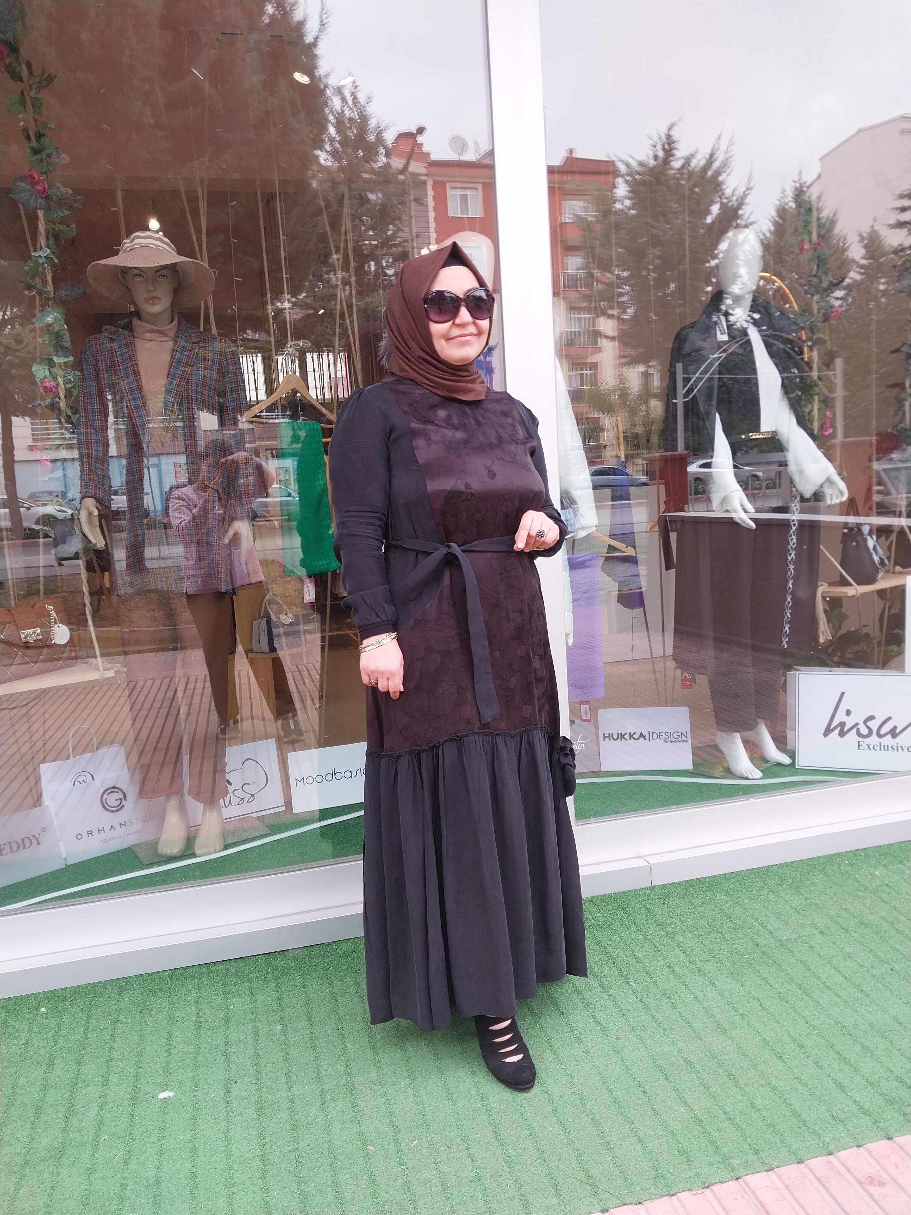 MİSSWHENCE JAKARLI İPEK ELBİSE KAHVERENGİ 34820