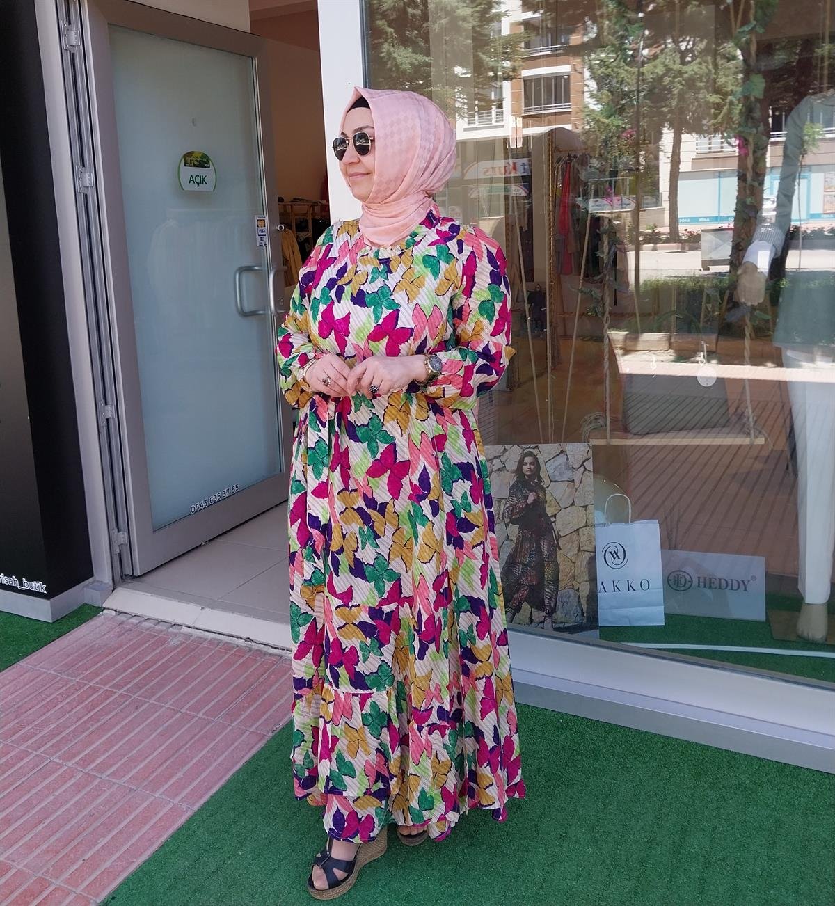 MİSSWHENCE KELEBEK DESENLİ ELBİSE FUŞYA 33831
