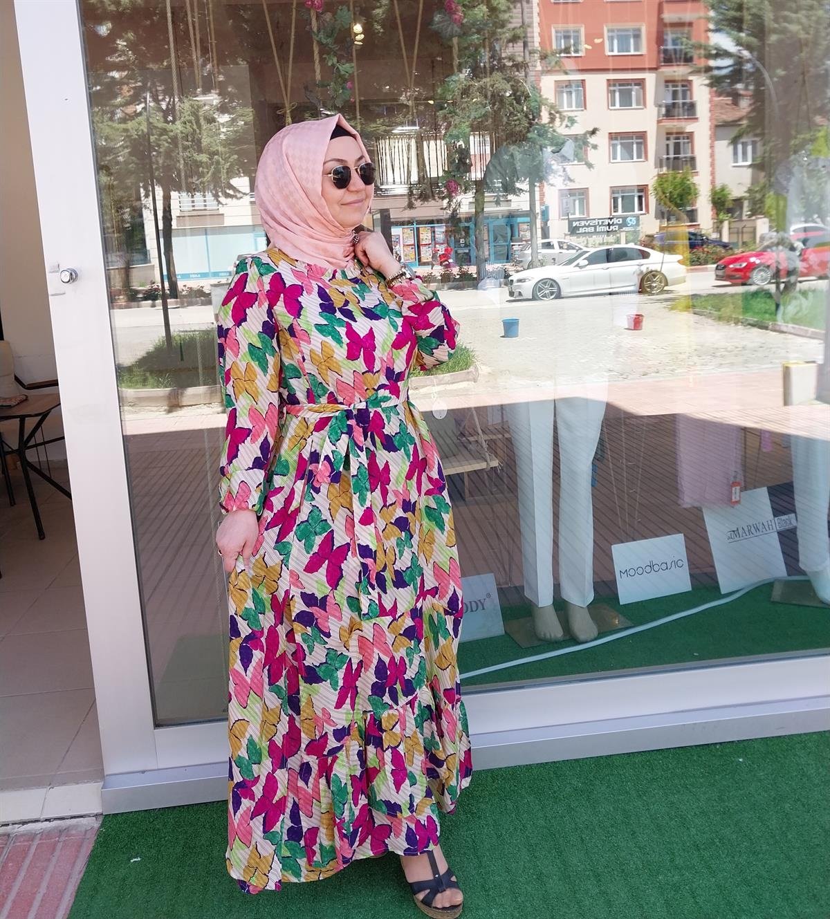 MİSSWHENCE KELEBEK DESENLİ ELBİSE FUŞYA 33831