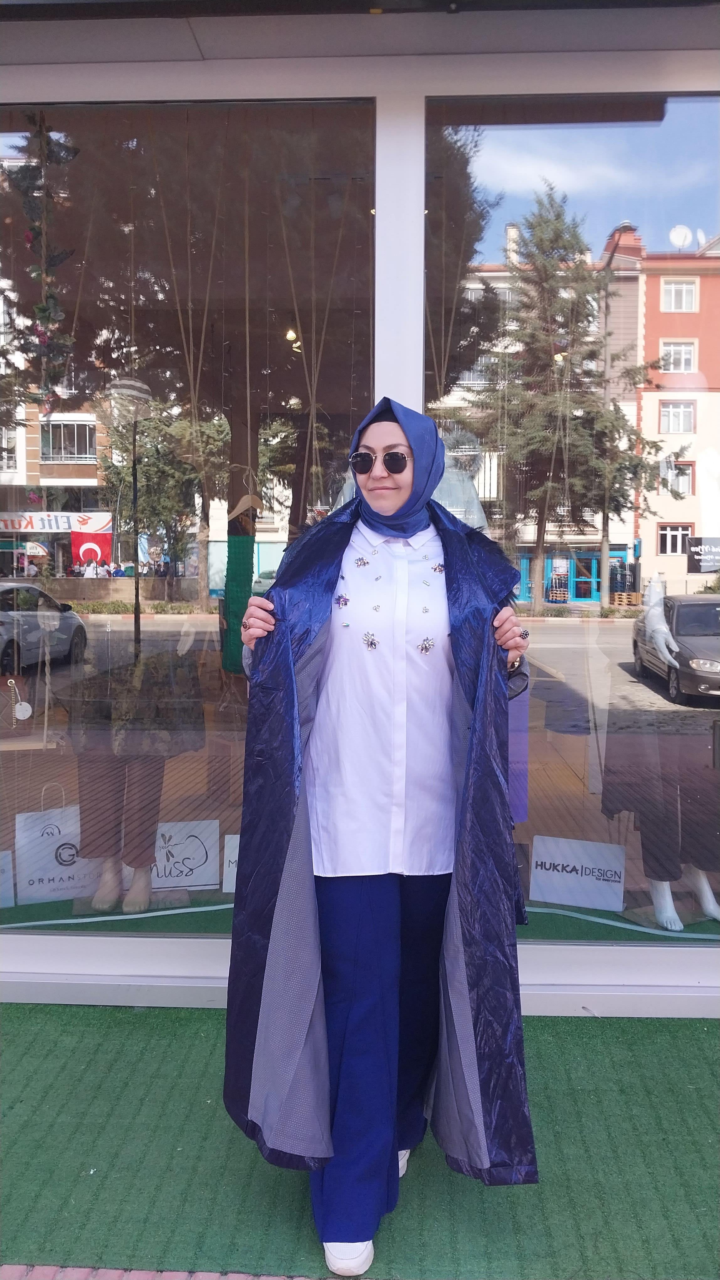 MİSSWHENCE SEYYAR KÜRK DETAYLI PARLAK PARDESÜ LACİVERT 34519