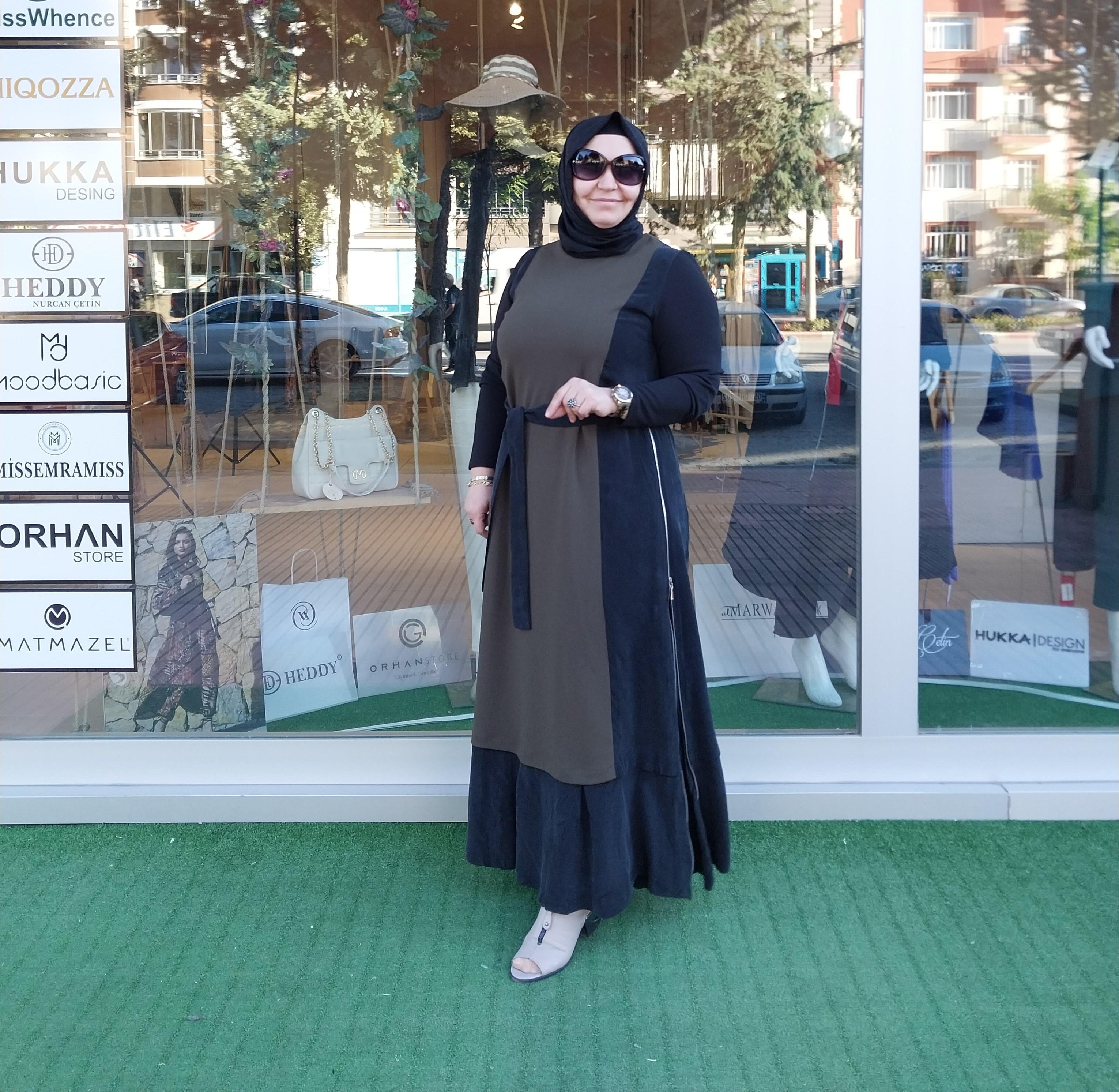 MİSSWHENCE YANI FERMUAR DETAYLI İPEK ELBİSE SİYAH-HAKİ 34802