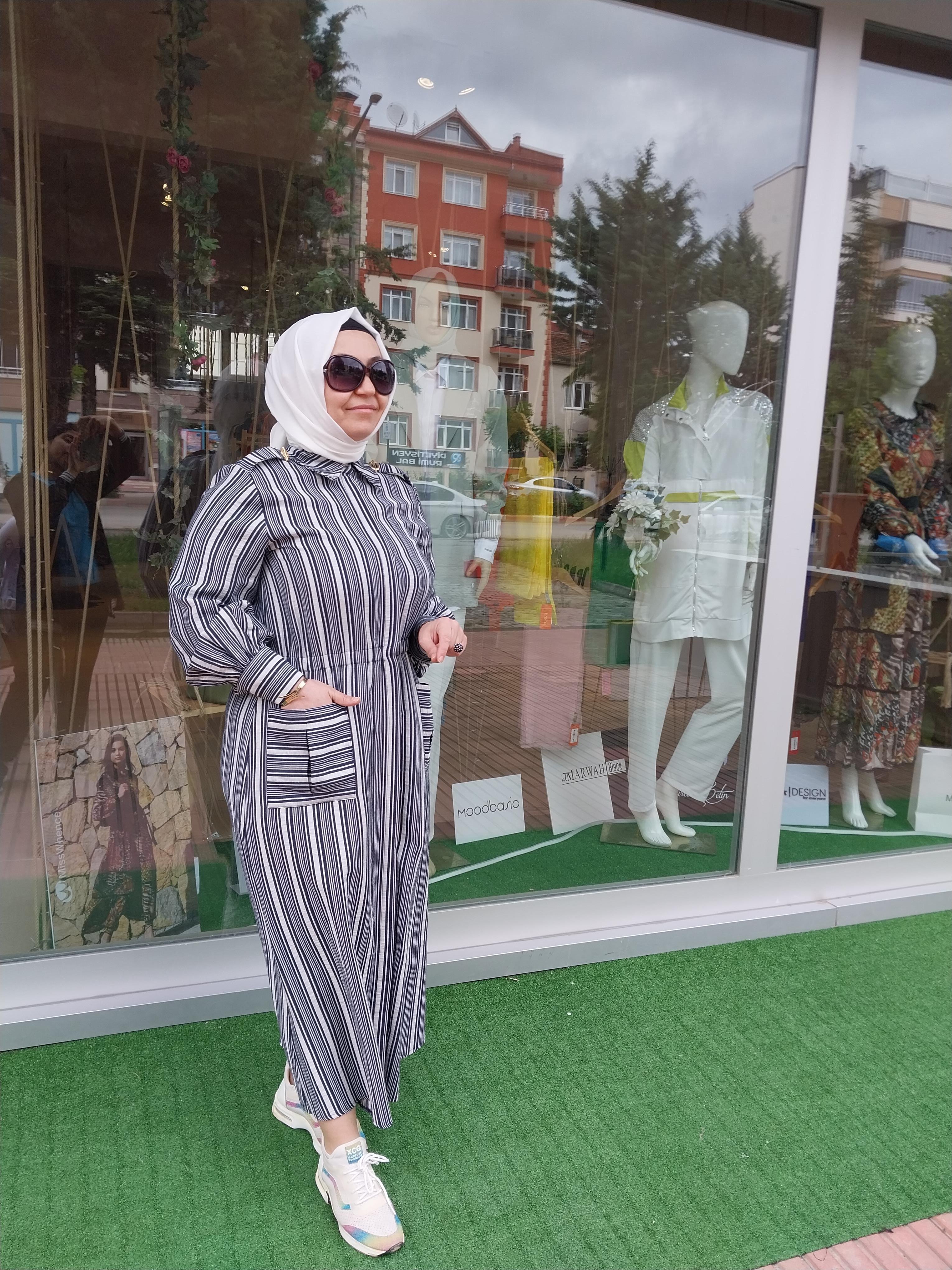 NİQOZZA LİGNUM ÇİZGİLİ ELBİSE LACİVERT 50001