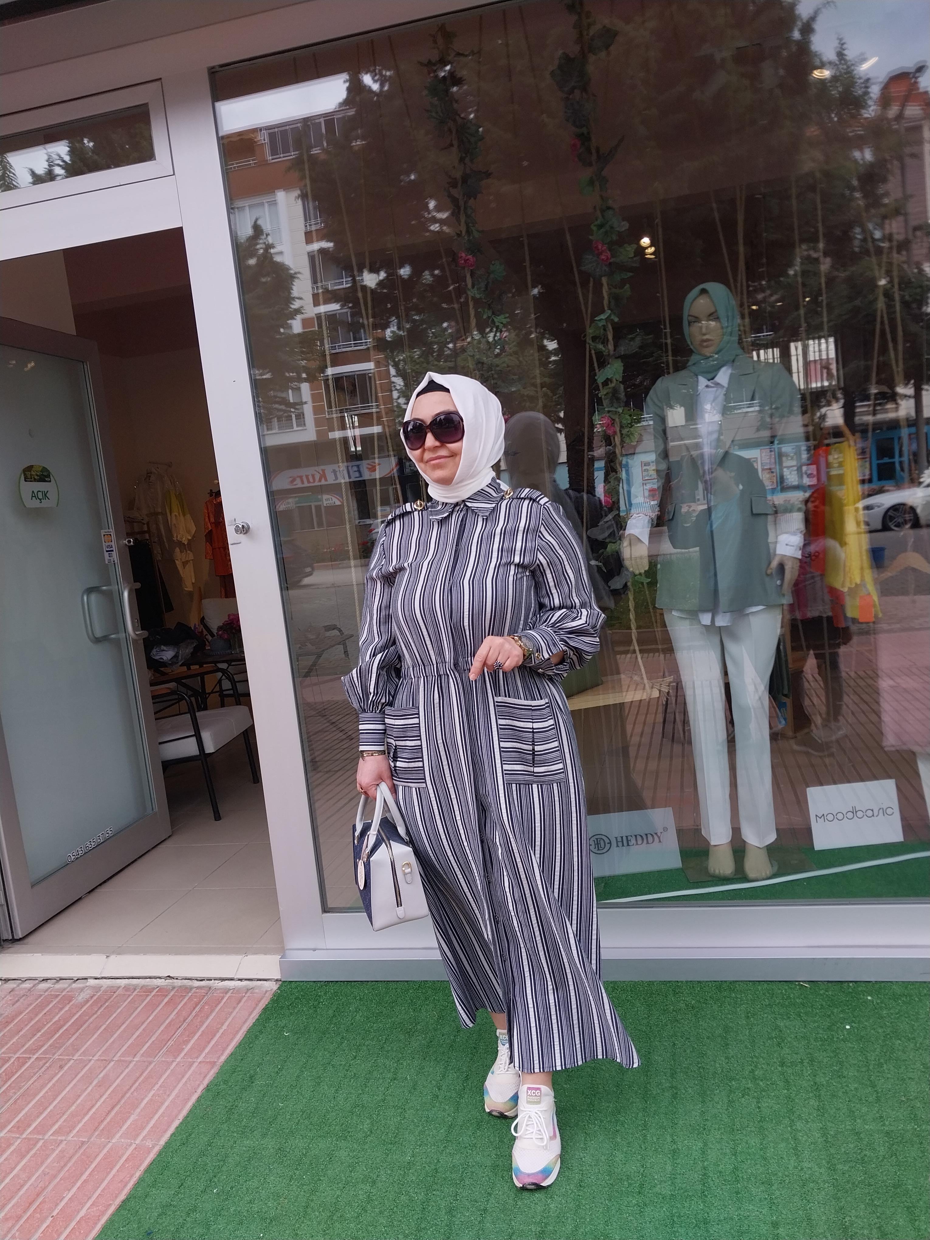 NİQOZZA LİGNUM ÇİZGİLİ ELBİSE LACİVERT 50001