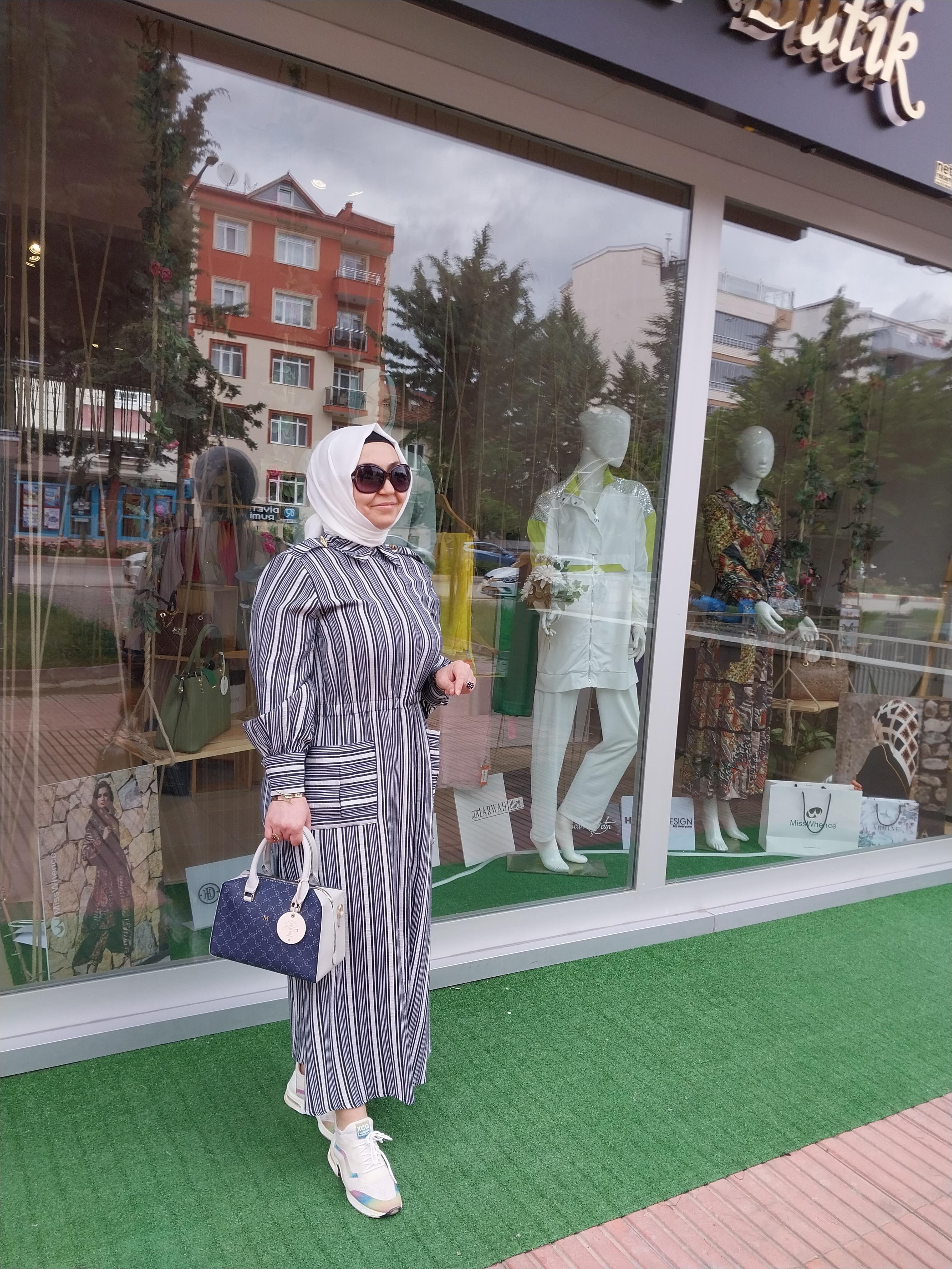 NİQOZZA LİGNUM ÇİZGİLİ ELBİSE LACİVERT 50001
