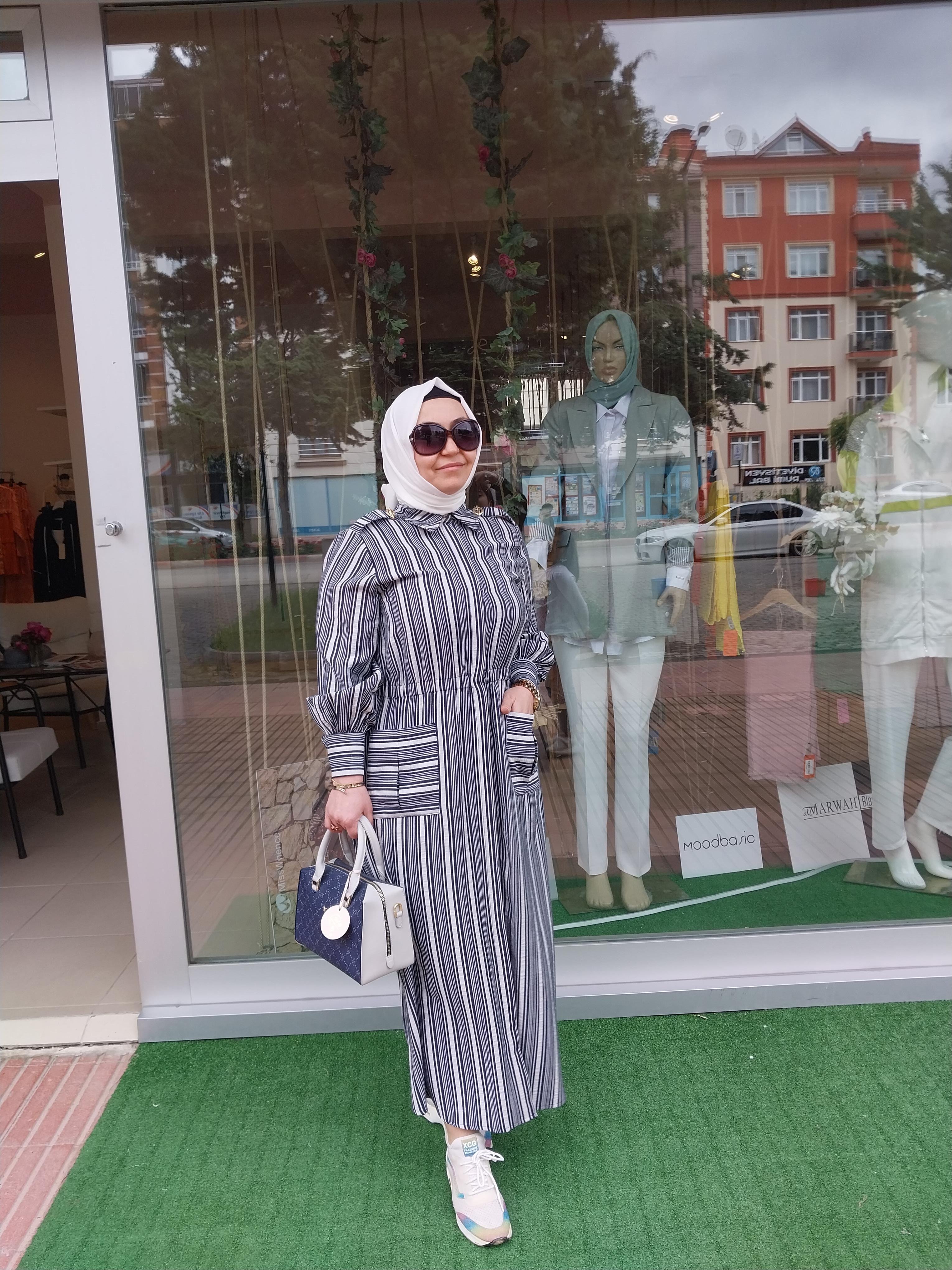 NİQOZZA LİGNUM ÇİZGİLİ ELBİSE LACİVERT 50001