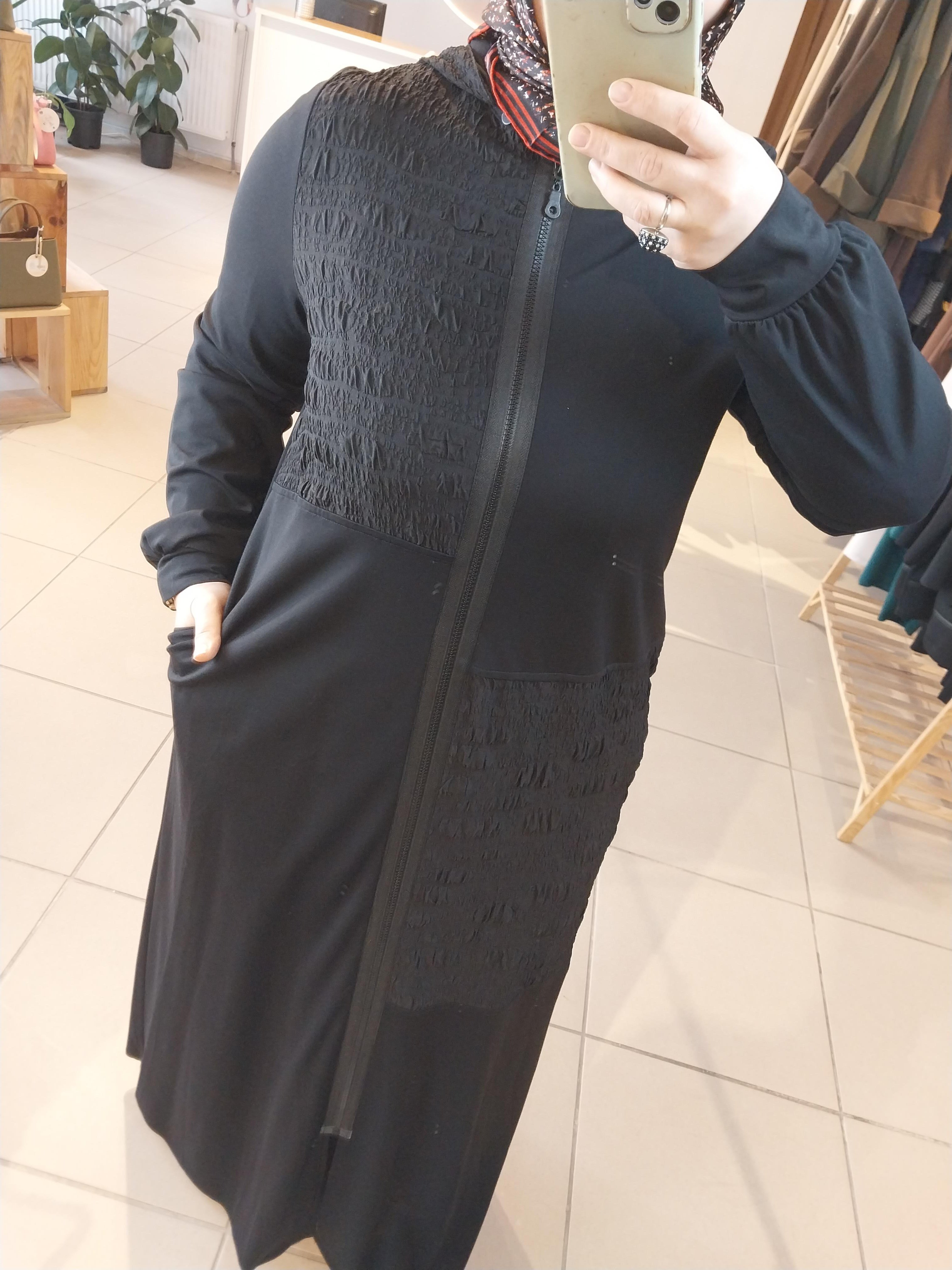 NURCAN ÇETİN KABARTMA DETAYLI FERACE SİYAH 23918