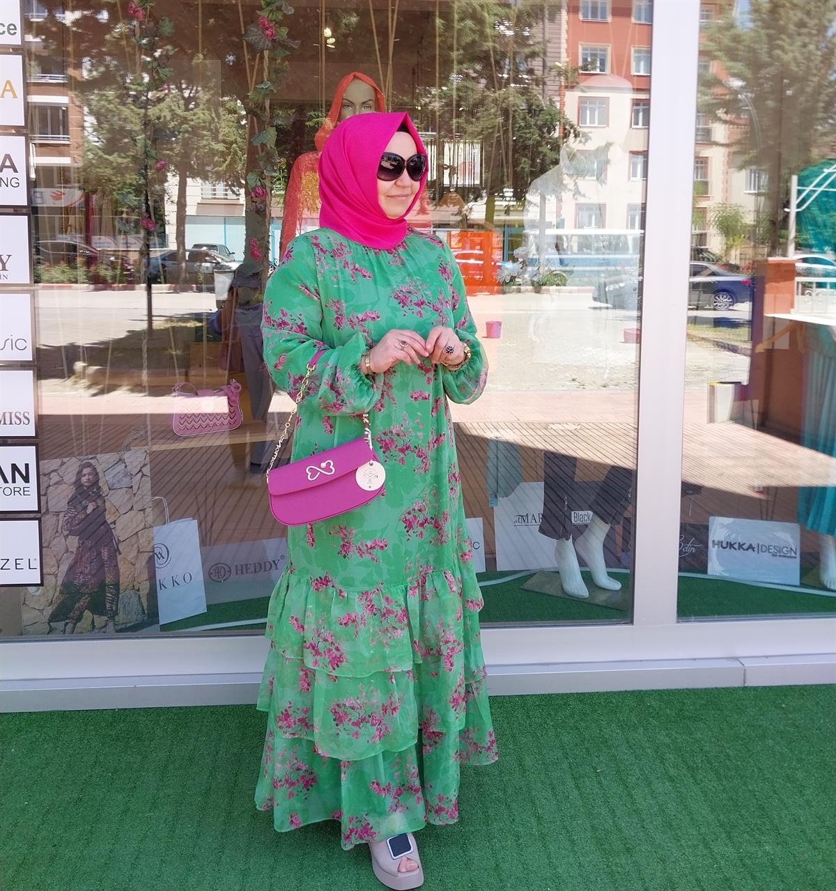 NURCAN ÇETİN ŞİFON YEŞİL ELBİSE 23119