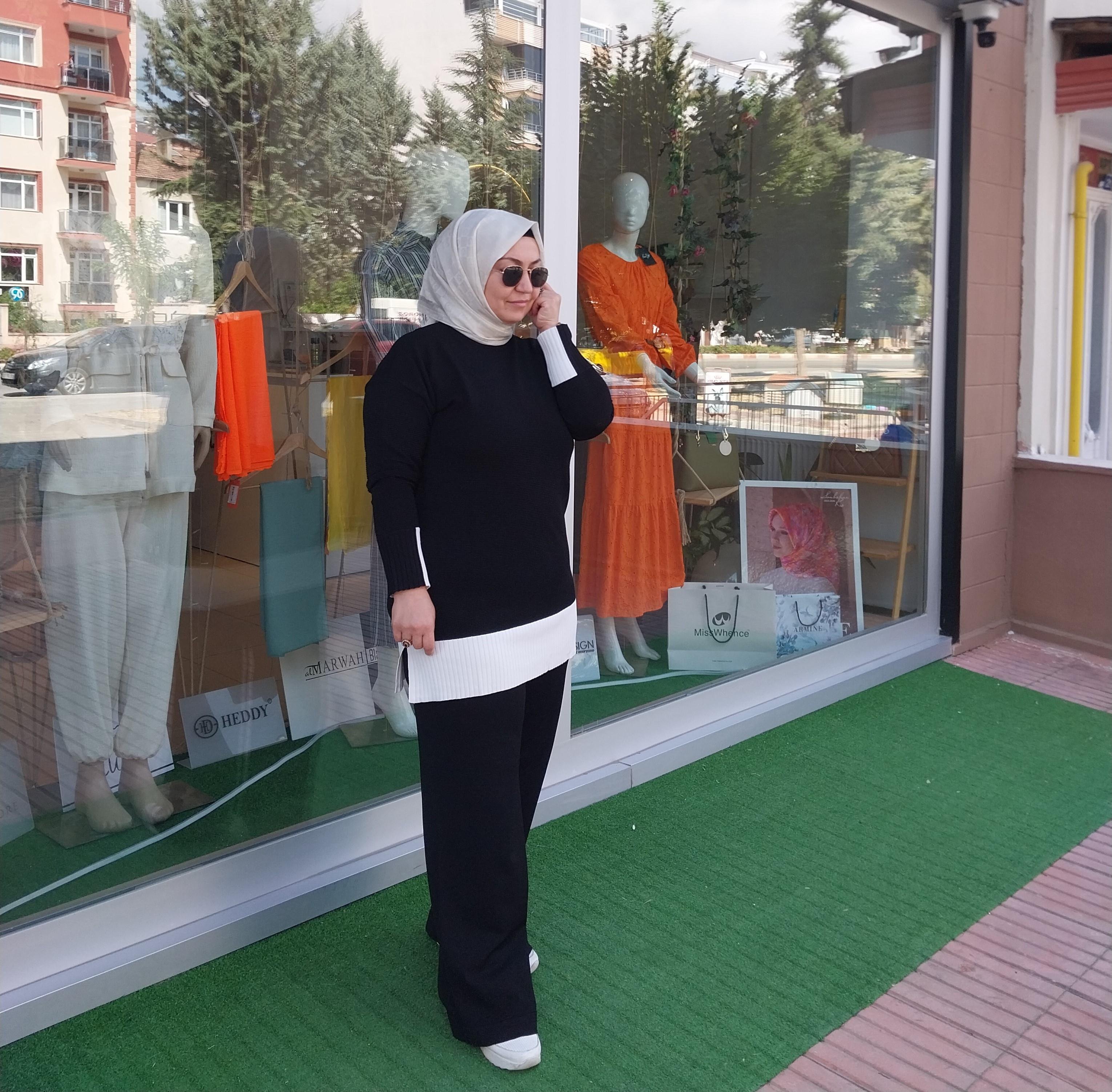 NUSS MERSERİZE DESENLİ TRİKO PANTOLONLU TAKIM SİYAH NS-23K-605TKM