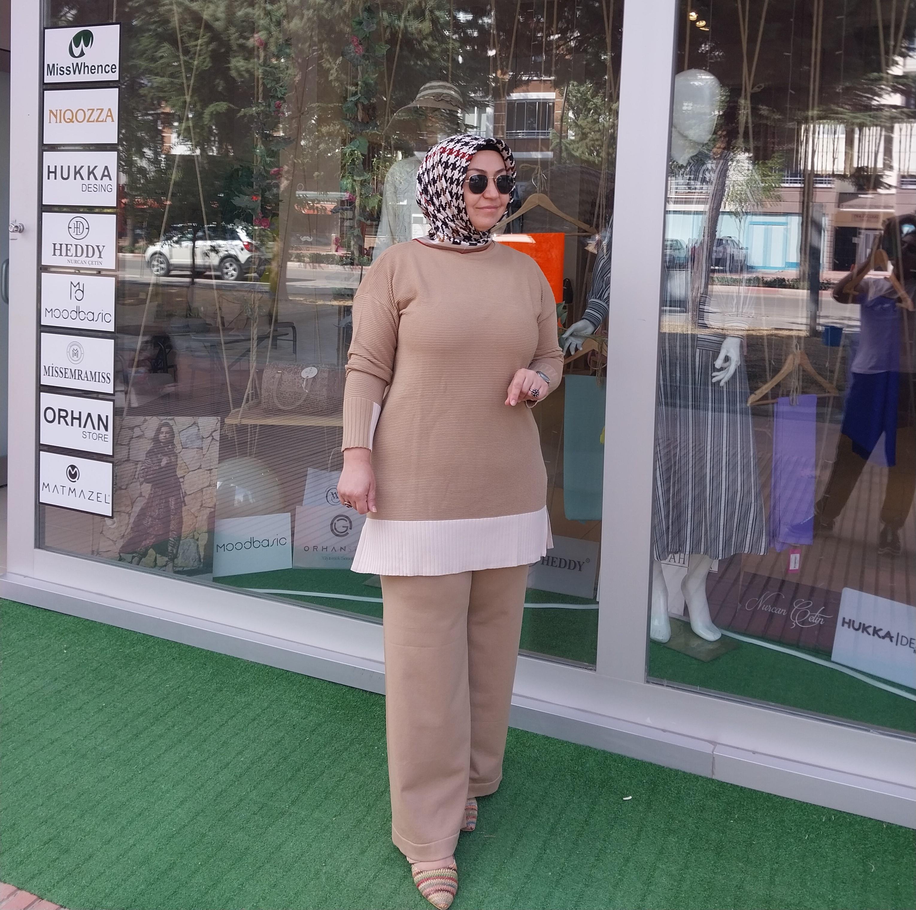 NUSS MERSERİZE DESENLİ TRİKO PANTOLONLU TAKIM MOCHA-BEJ NS-23K-605TKM