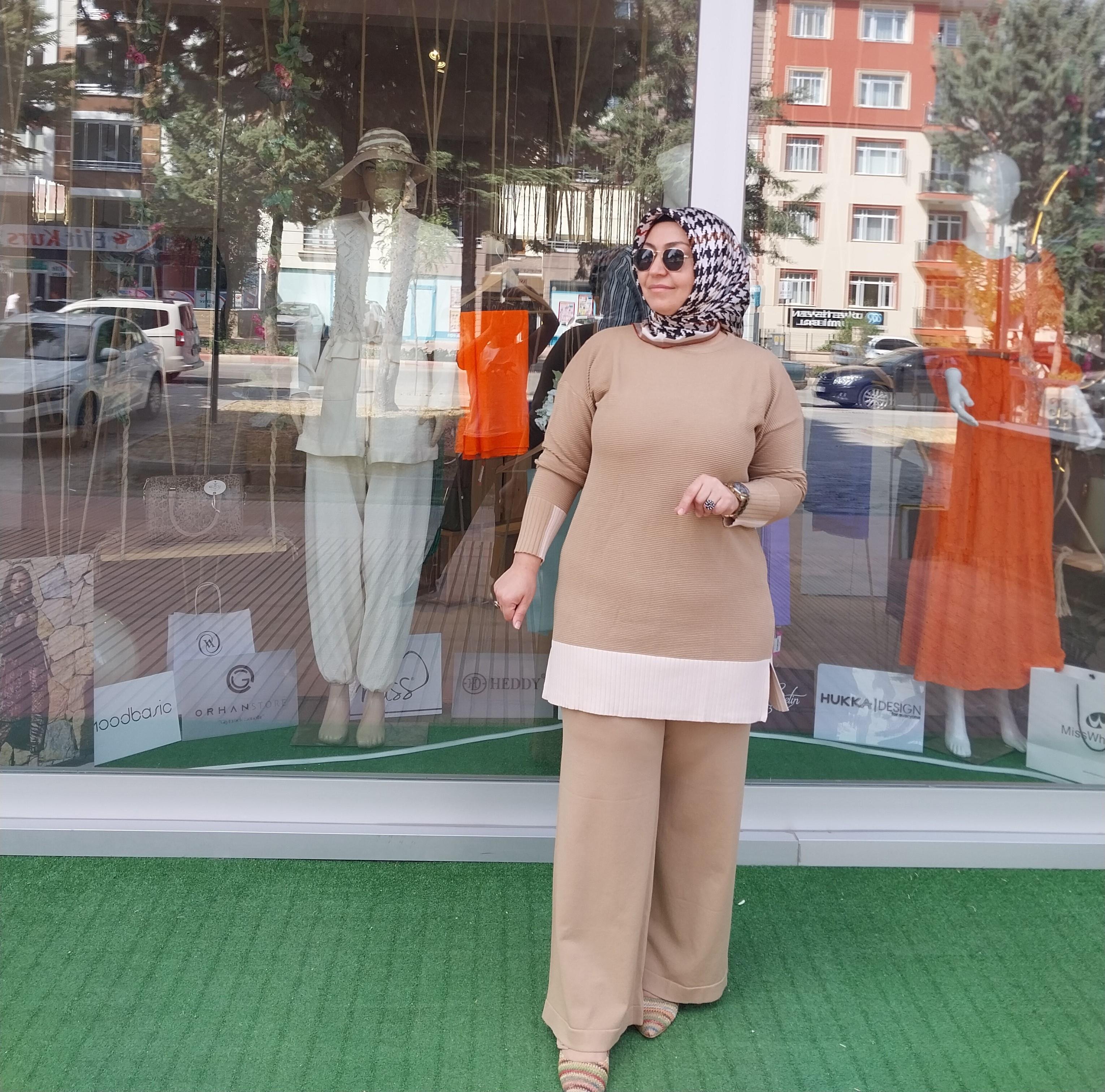 NUSS MERSERİZE DESENLİ TRİKO PANTOLONLU TAKIM MOCHA-BEJ NS-23K-605TKM