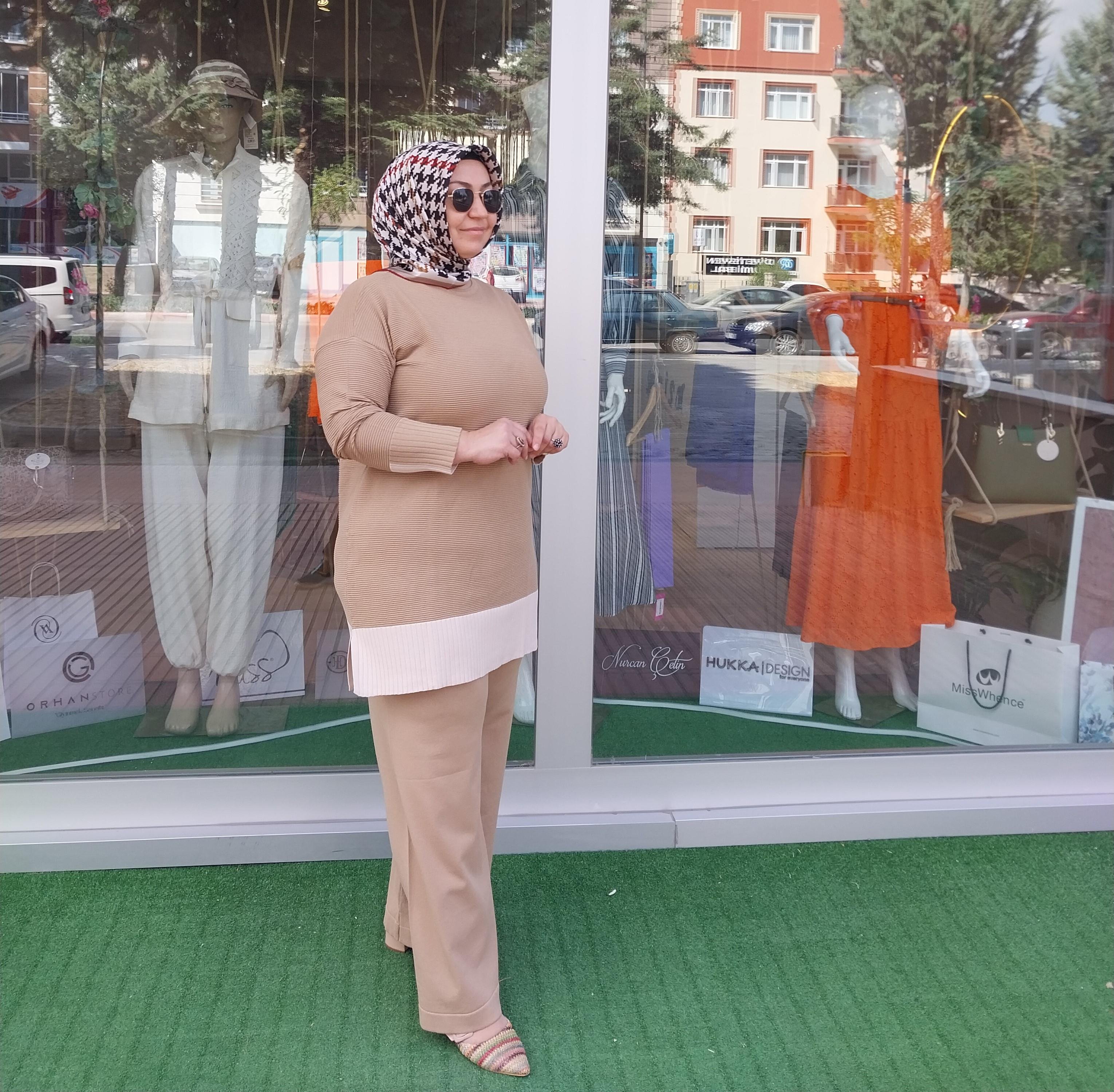 NUSS MERSERİZE DESENLİ TRİKO PANTOLONLU TAKIM MOCHA-BEJ NS-23K-605TKM