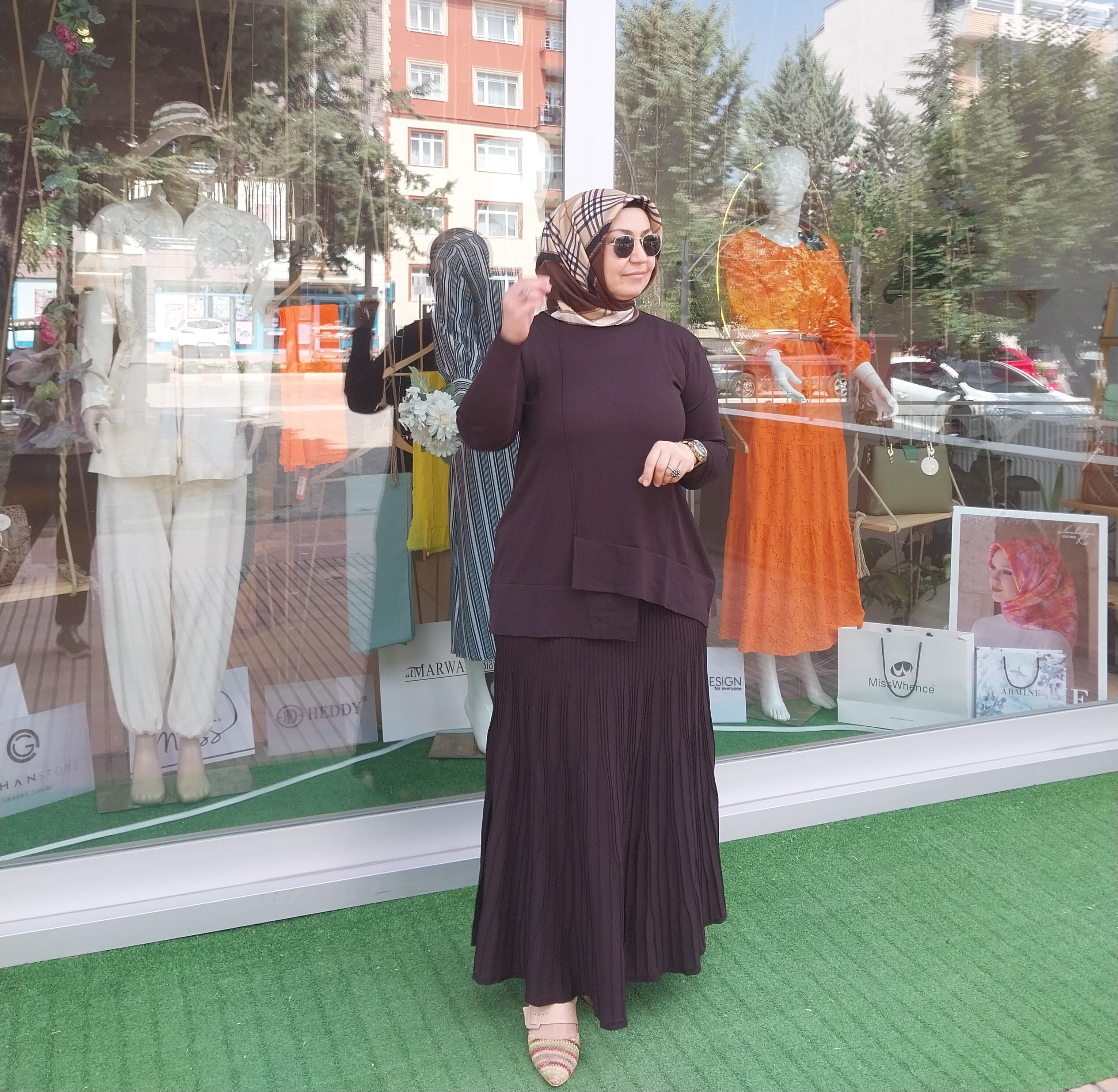 NUSS MERSERİZE PLİSE DETAYLI TRİKO ETEKLİ TAKIM KAHVERENGİ NS-23K-703TKM