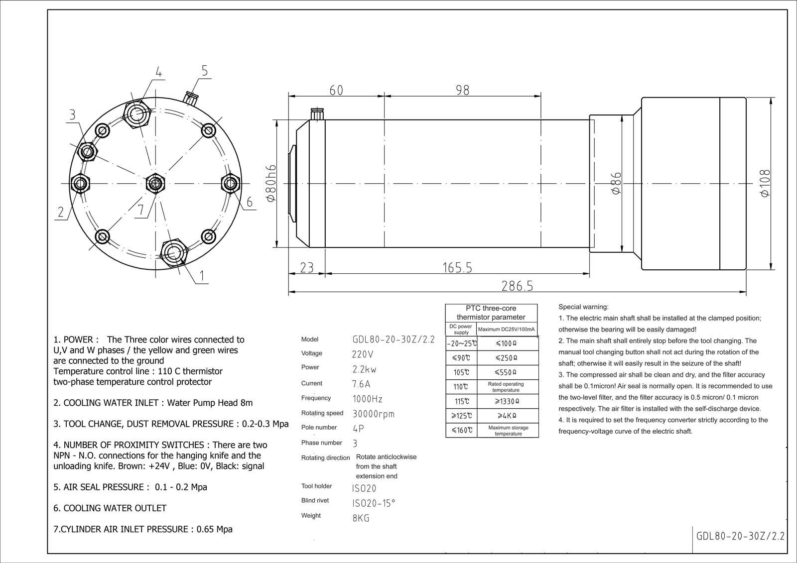 2.2 kw ATC Spindle Motor Su Soğutmalı