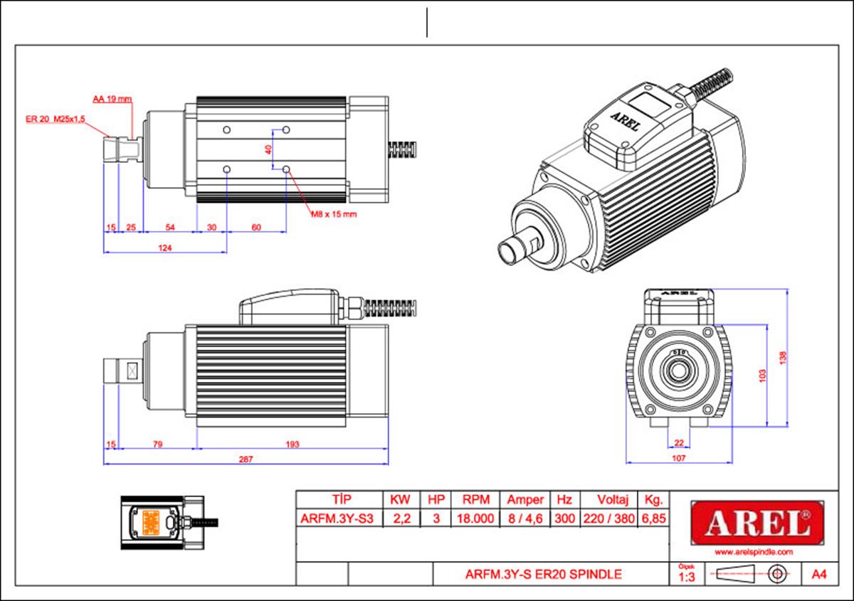 2.2 kw Arel Spindle Motor