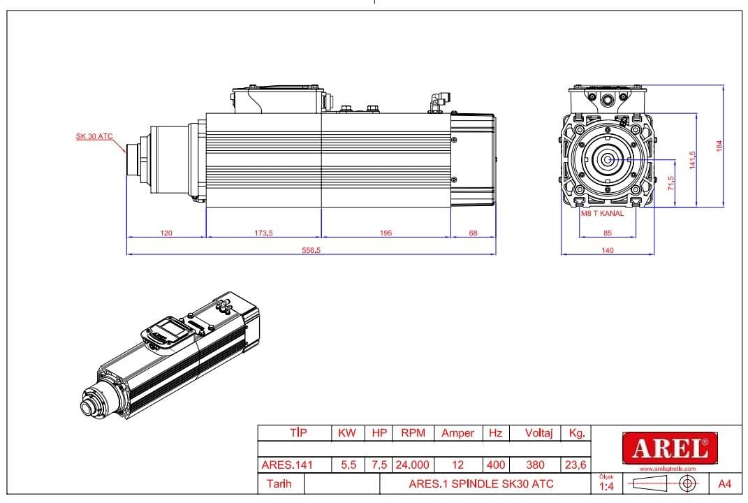 5.5 kw Arel ATC Spindle Motor
