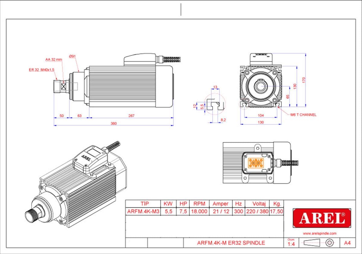 5.5 kw Arel Spindle Motor