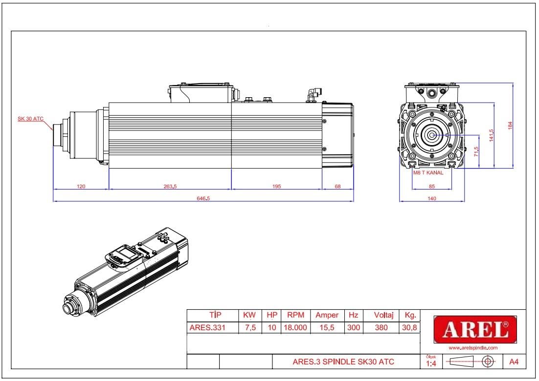 7.5 kw Arel ATC Spindle Motor