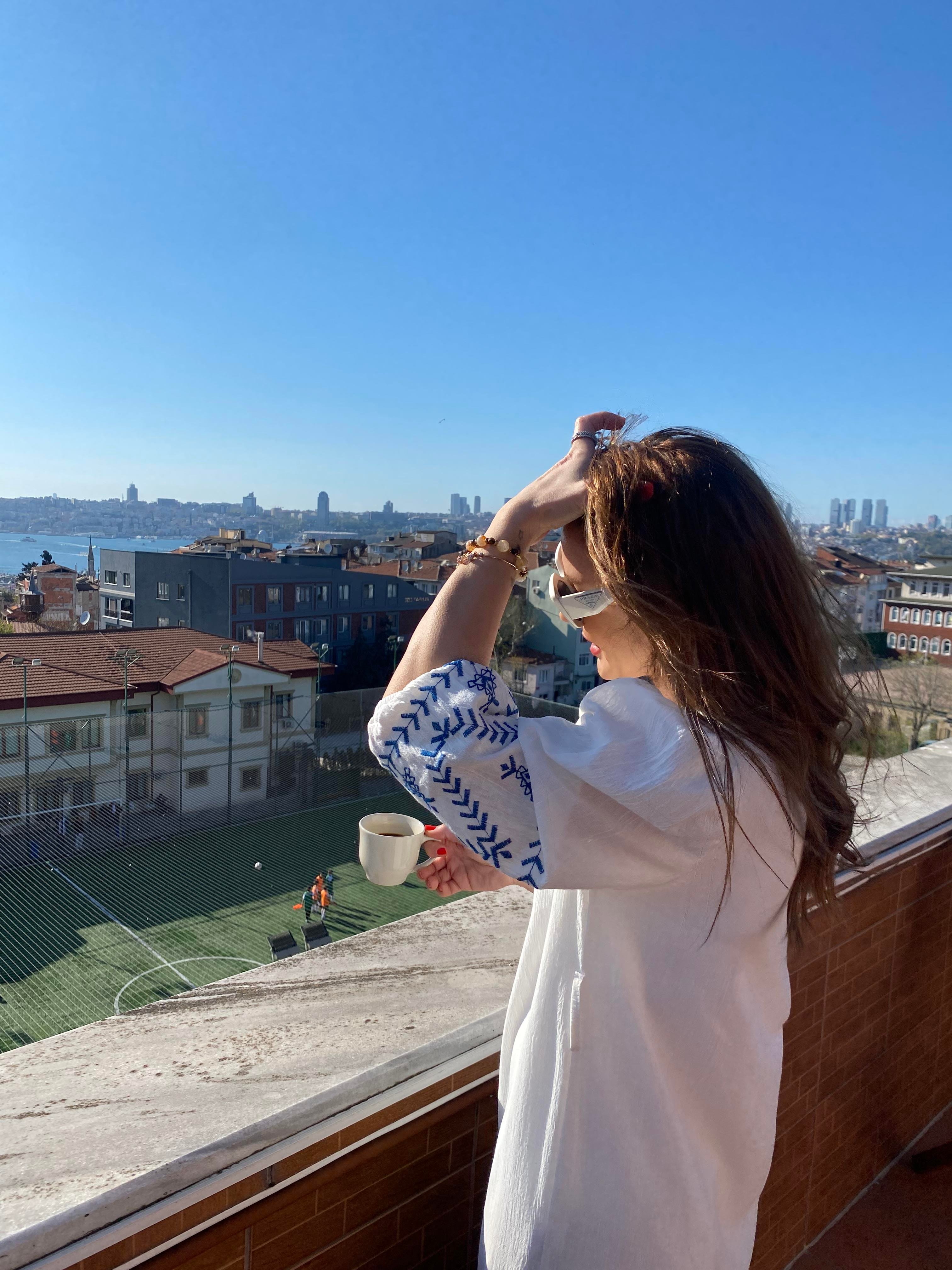 ElbiseEtnik Desen Astarlı Keten Elbise-Beyaz